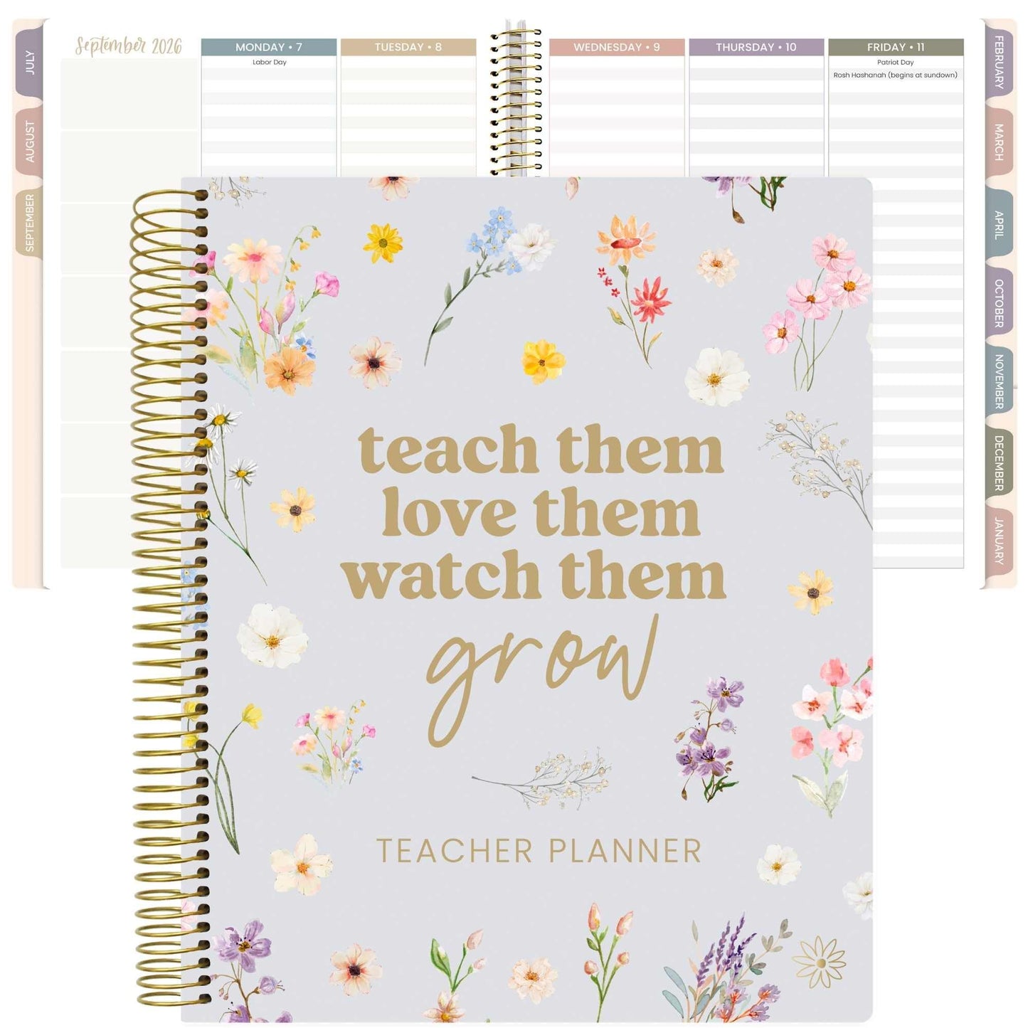 bloom daily planners New Undated Academic Year Teacher Planner & Calendar with Frosted Protective Cover - 7 Period Lesson Plan Organizer Book (9" x 11") - Teach Them Love Them