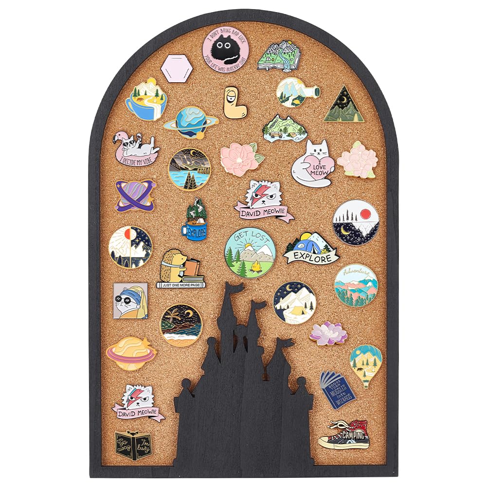 BENECREAT 15x10 Inch Castle Pin Board Corkboard, Arch Design Brooch Display, Wall Mountable Bulletin Board for Office Home Decor