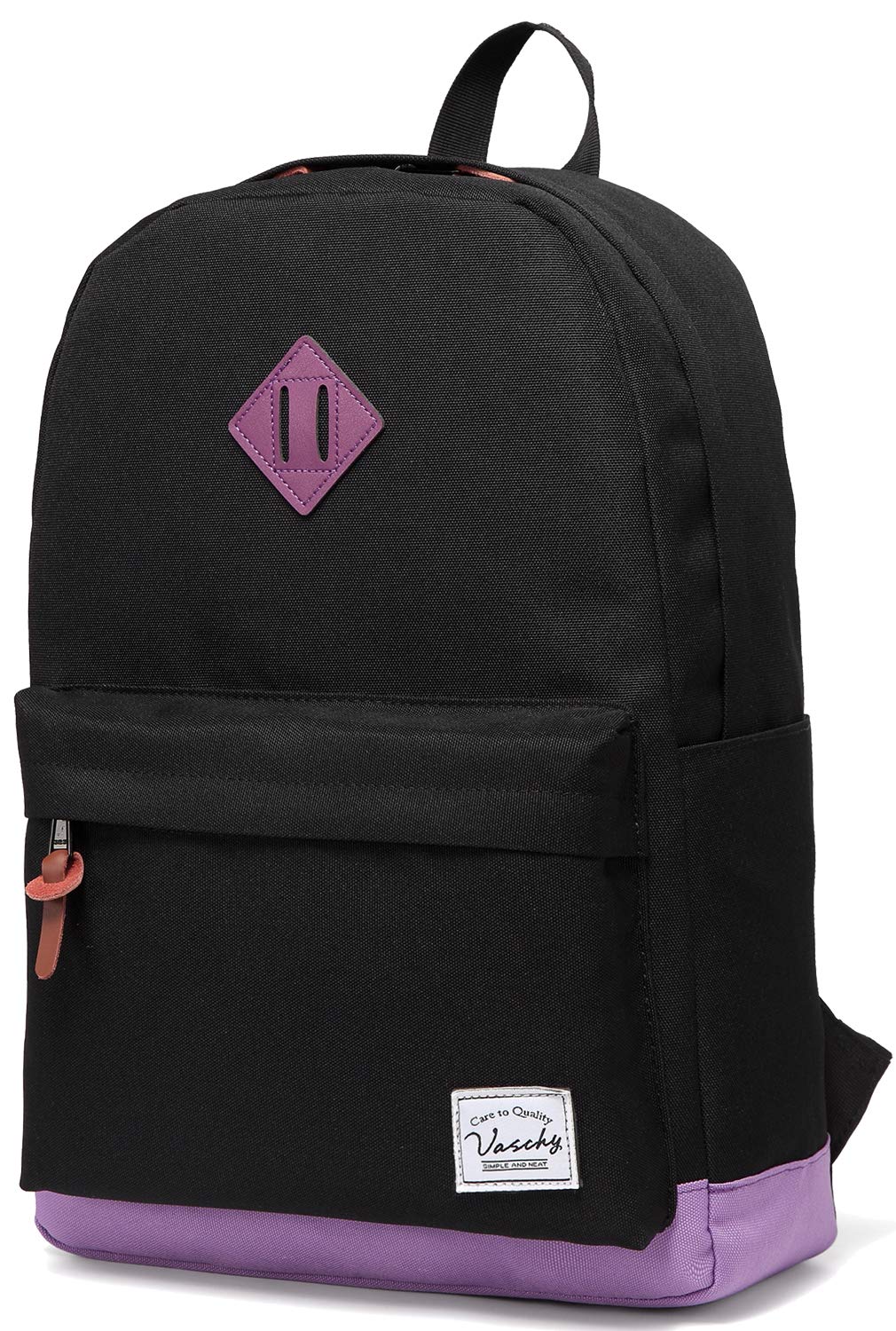 VASCHY Backpack for Teen Girls, Unisex Classic Water Resistant School Backpack Fits 15Inch Laptop (Black Purple)