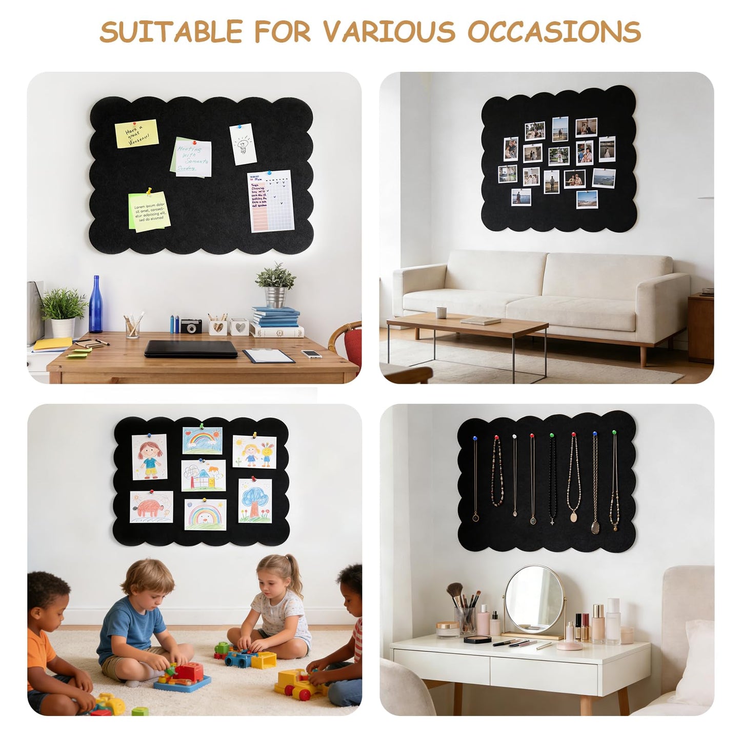 Felt Bulletin Board 24" x 18" Cork Board Alternative,Decorative Felt Pin Board Foldable Cork Boards for Walls Self-Adhesive Cork Board for Home Office Classroom Pin Board (Black)