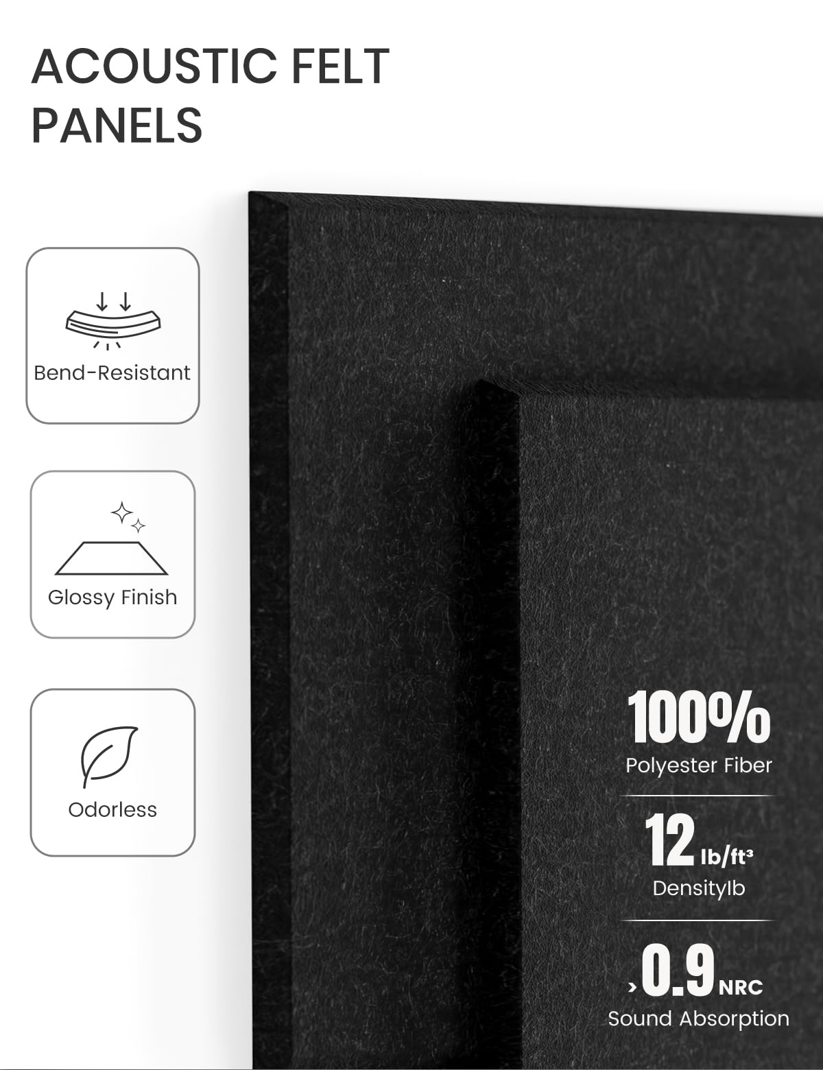 Large Felt Bulletin Board 36"x24", 6-Pack 4-Compartment Wall Organizer, Cork Board Alternative with 60 Removable Adhesive Tabs, Modular Felt Panels for Home Office, Classroom and Study-Black