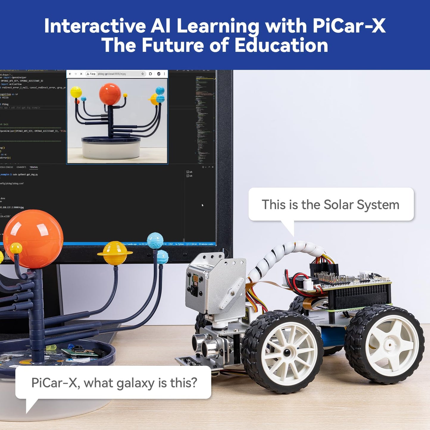 SunFounder PiCar-X AI Video Robot Car Kit with Raspberry Pi Zero 2 W+32G TF Card, ChatGPT-4o Enabled with Video Recognition, Python, Scratch, Camera, Mic, Rechargeable Batterry