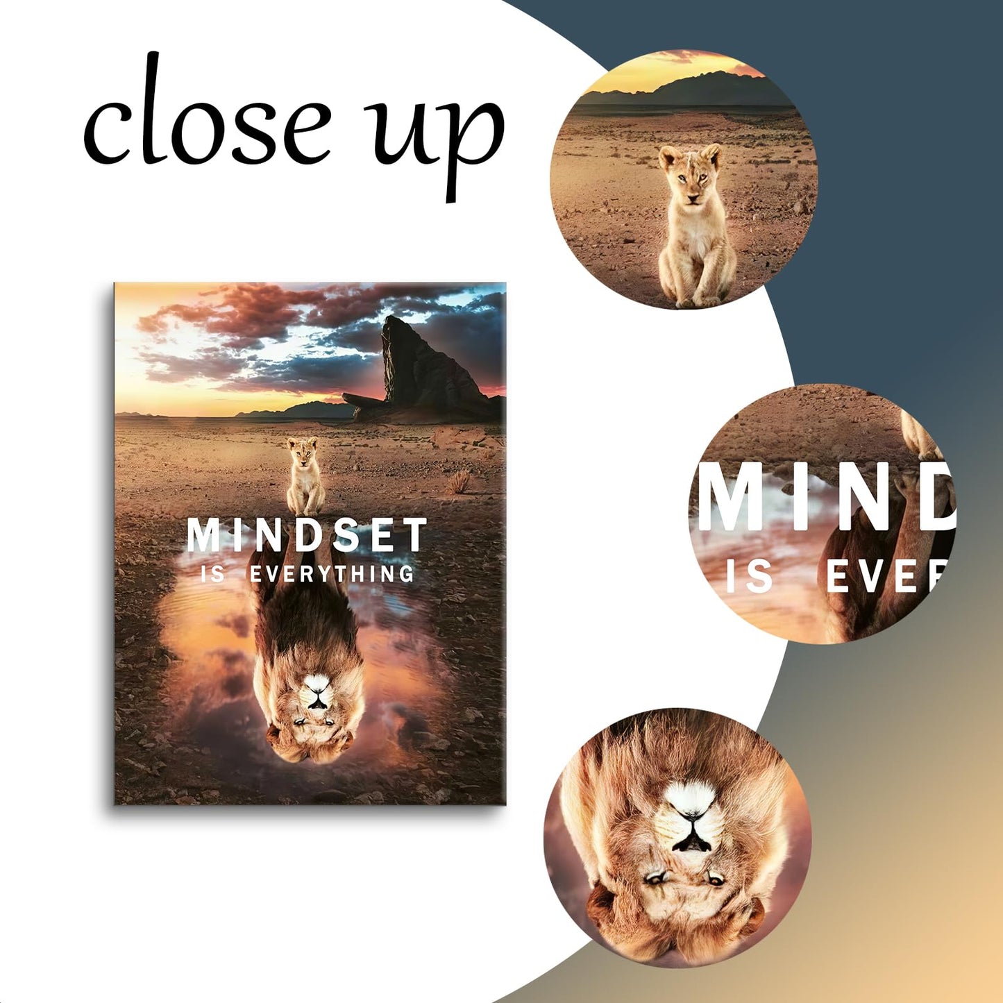 Motivational Wall Art Small Cat Big Lions Mindset is Everything Poster Cute Animal Inspirational Canvas Painting Prints Wall Pictures for Living Room Home Decor Office Framed Artwork [18''W x 24''H]