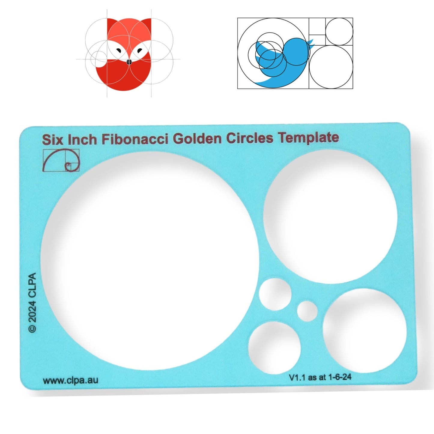 6" Circle Stencil Template — Golden Ratio Tool for Drawing — Fibonacci Template — Geometric Stencil for Art, Drafting and Quilting — Clear PETG — Made in Australia