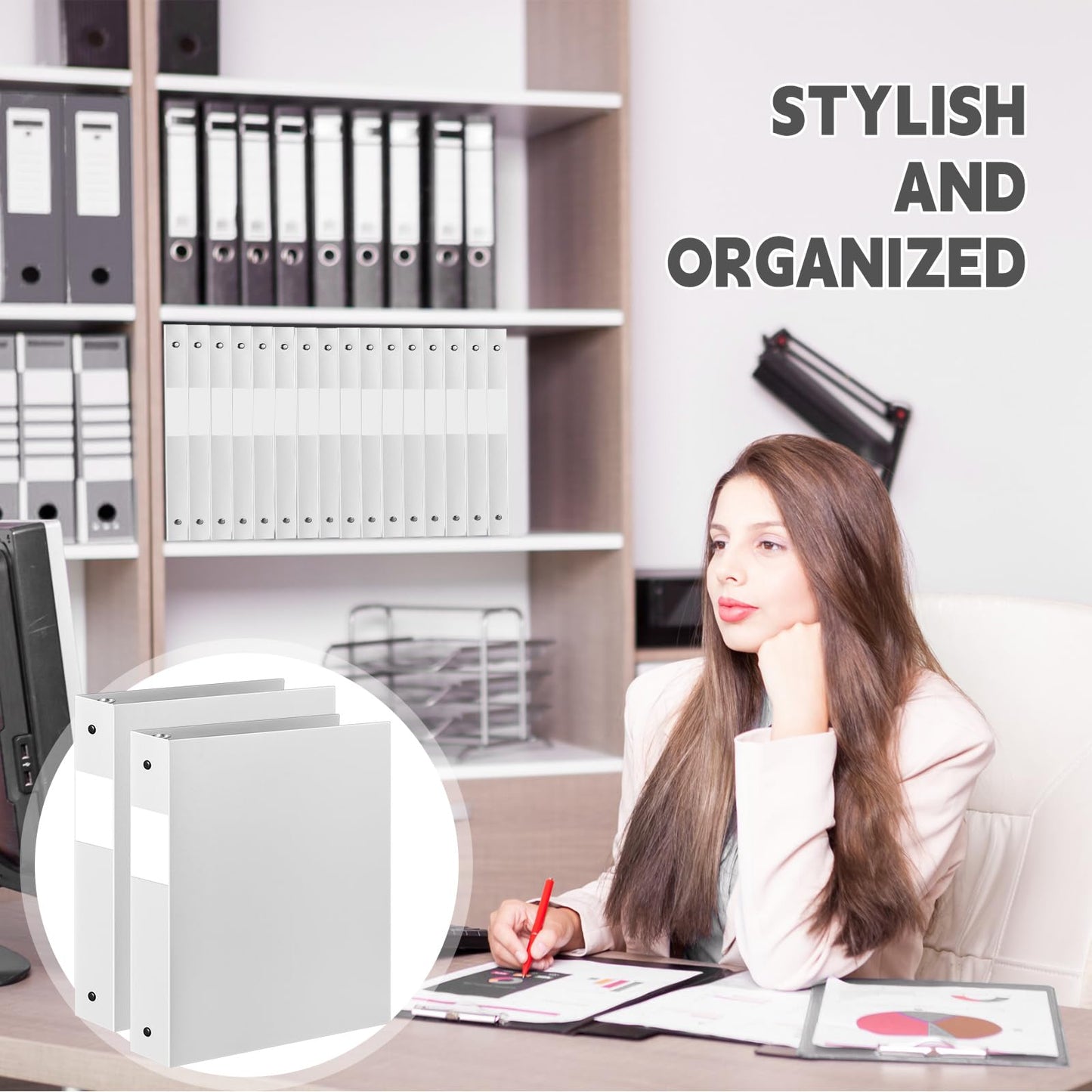 Henoyso 24 Pcs White 1.5" 3 Ring Plastic Binder Bulk, 1 1/2 Inch Soft Flexible Binders Round Rings, Fits Letter Size 8.5'' x 11'' Paper, Holds 350 Sheets, for School Office (1.5 Inch)