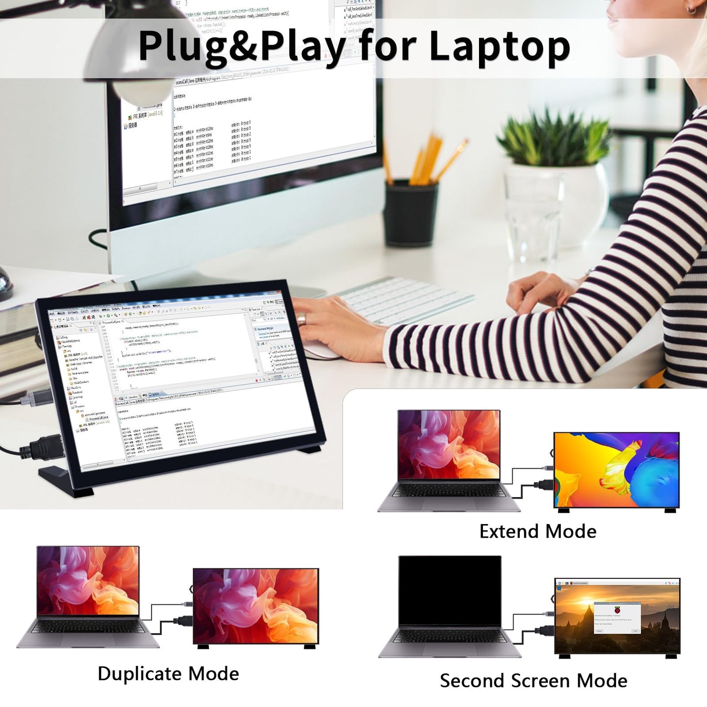 GeeekPi 10.1 Inch LCD Screen for Raspberry Pi, 1024x600 IPS LCD Display, HDMI Portable Monitor for Raspberry Pi 5/Pi 4B/3B+/3B/B+/Zero/400, Win11/10/8/7, Free Driver (Non-Touch)