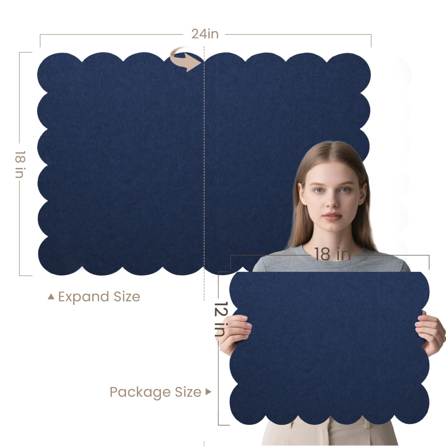 Lightomorrow Scalloped Bulletin Board, 24 x 18 Inches Felt Pin Board - Decorative Cork Alternative for Wall, Foldable Picture Self-Adhesive Vision Prayer Board with 20 Pushpins - Dark Blue