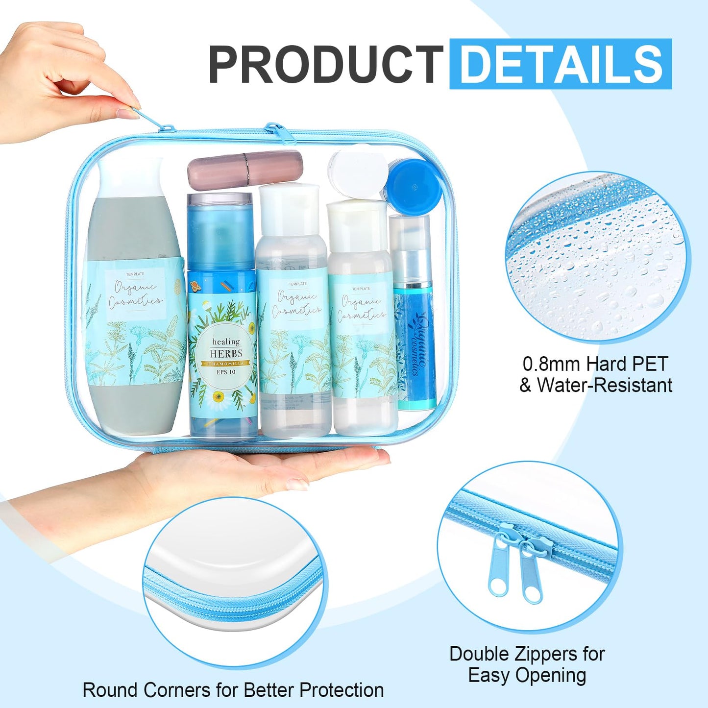 Hoolerry 3 Pcs Clear Hard Zipper Case Hard Plastic Zipper Pouch Makeup Bag Portable Travel Organizer for Cosmetics, Office Supplies, Documents & Toiletries(Multicolor,M)