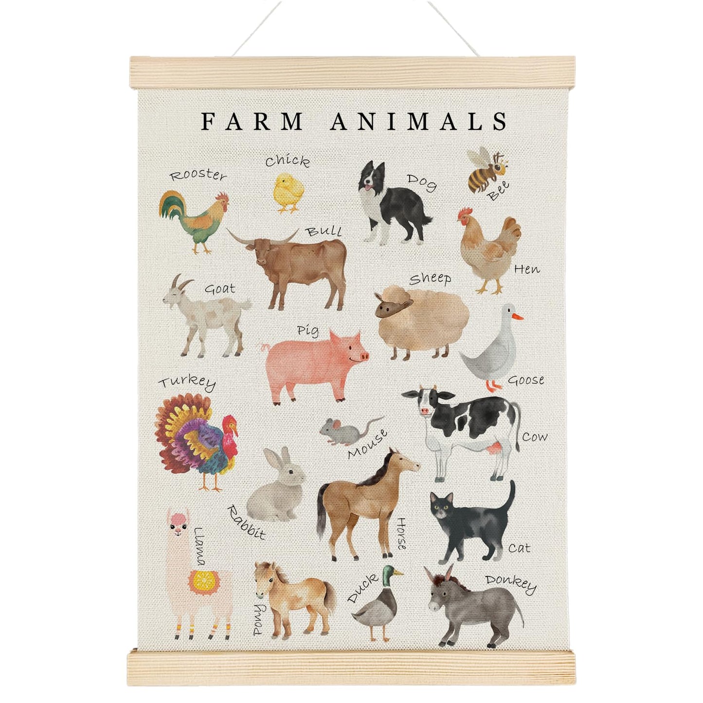 Nrleey Farm Animals Wall Art - Farm Animal Nursery Educational Poster Hanger Frame, Farm Nursery Decor, 12x16 Inches