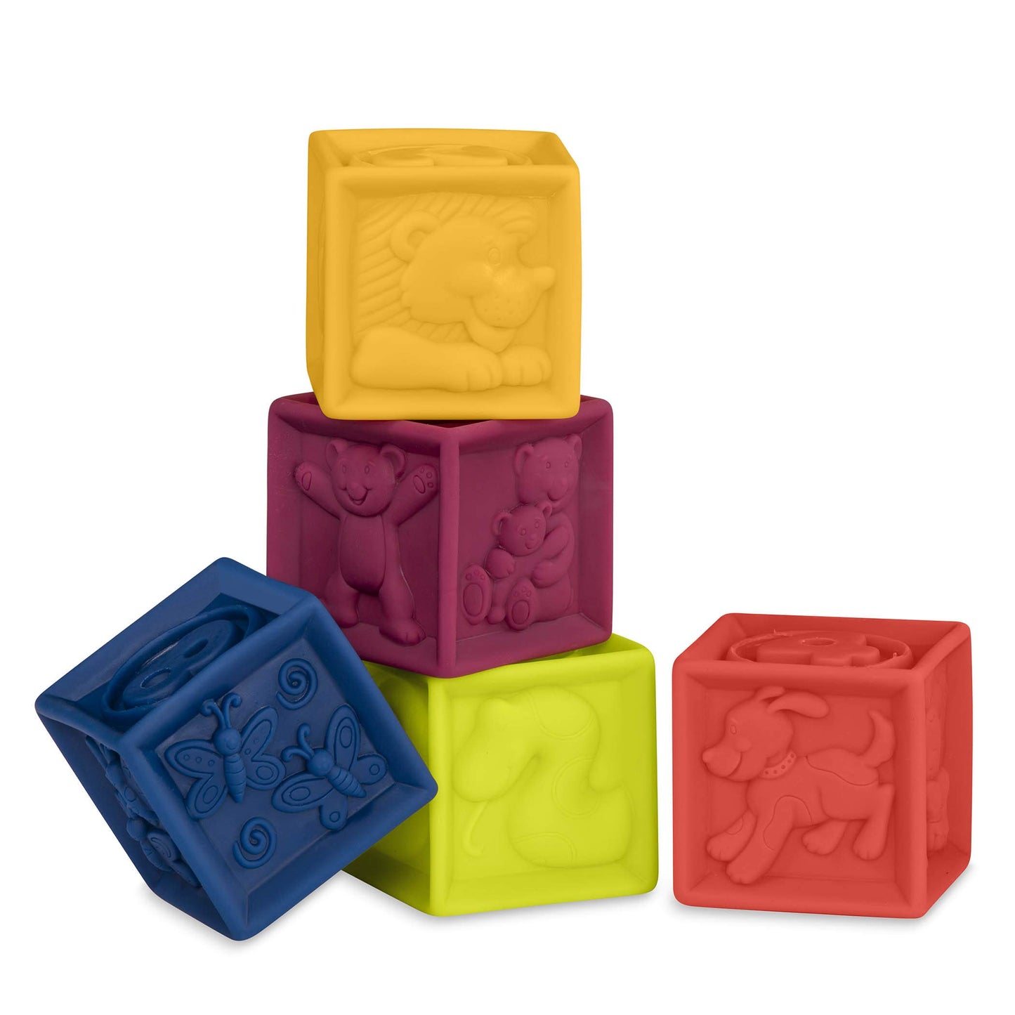 B. toys – Baby Blocks & Stacking – 10 Numbered Blocks & 5 Colorful Rings – Building Play Set for Infants – Educational Toys – One Two Squeeze & Stacking Stones – 6+ Months