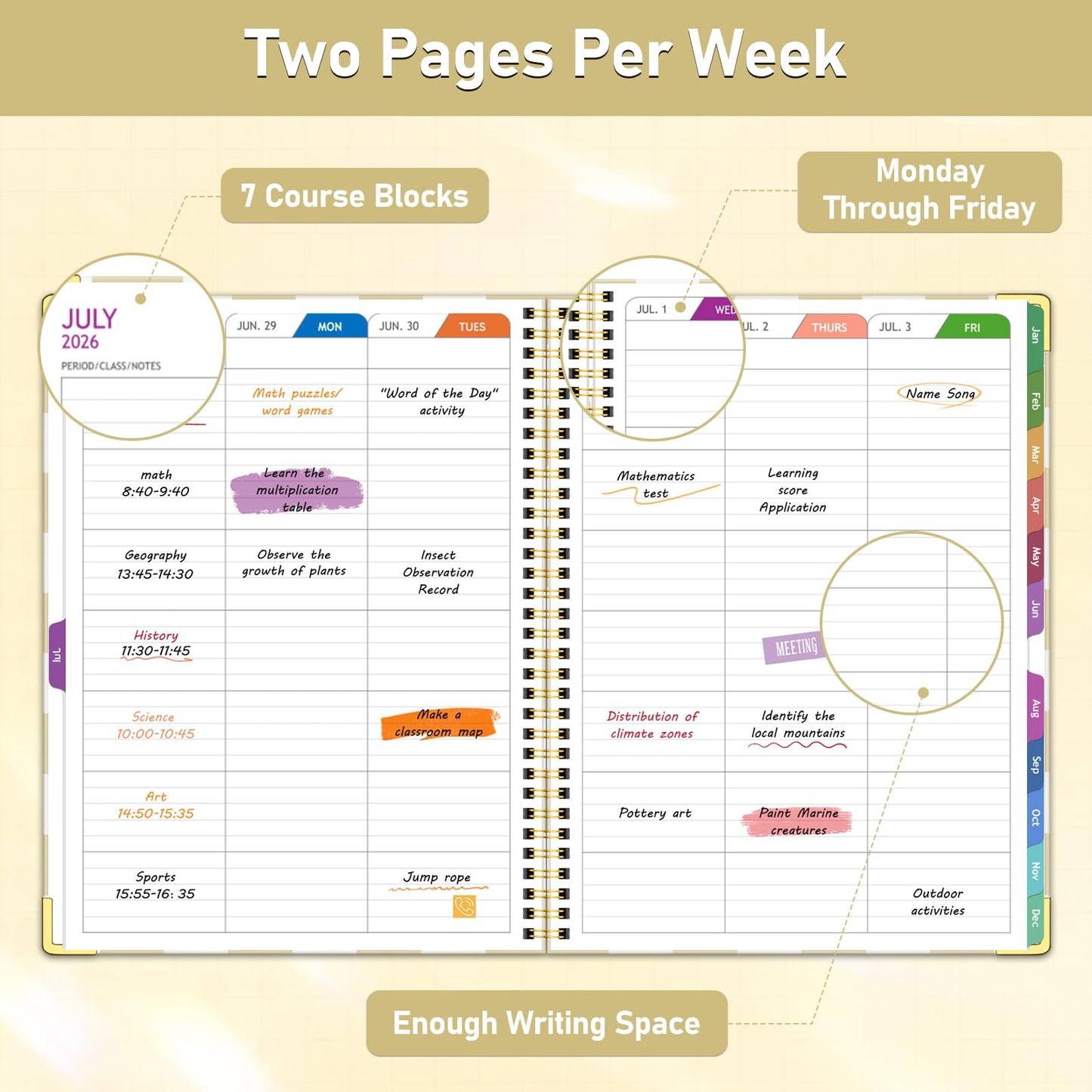 Teacher Planner 2026-2027, Jul 2026-Jun 2027 Academic Year, 8.5" x 11" Lesson Planner Book for Teacher Calendar, Spiral Bound Planners, Planning Stickers, Colorful Monthly Tabs, YellowCheckered