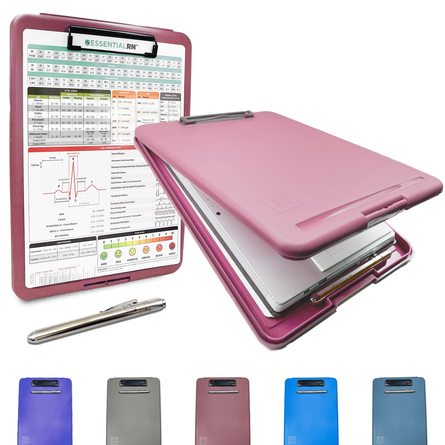 Essential RN Heavy Duty Nursing Clipboard with Storage Compartment, Penlight & Clinical Cheat Sheets – Nurse Clipboard Binder with Pen Holder - Perfect Nursing Accessories for Nursing Students