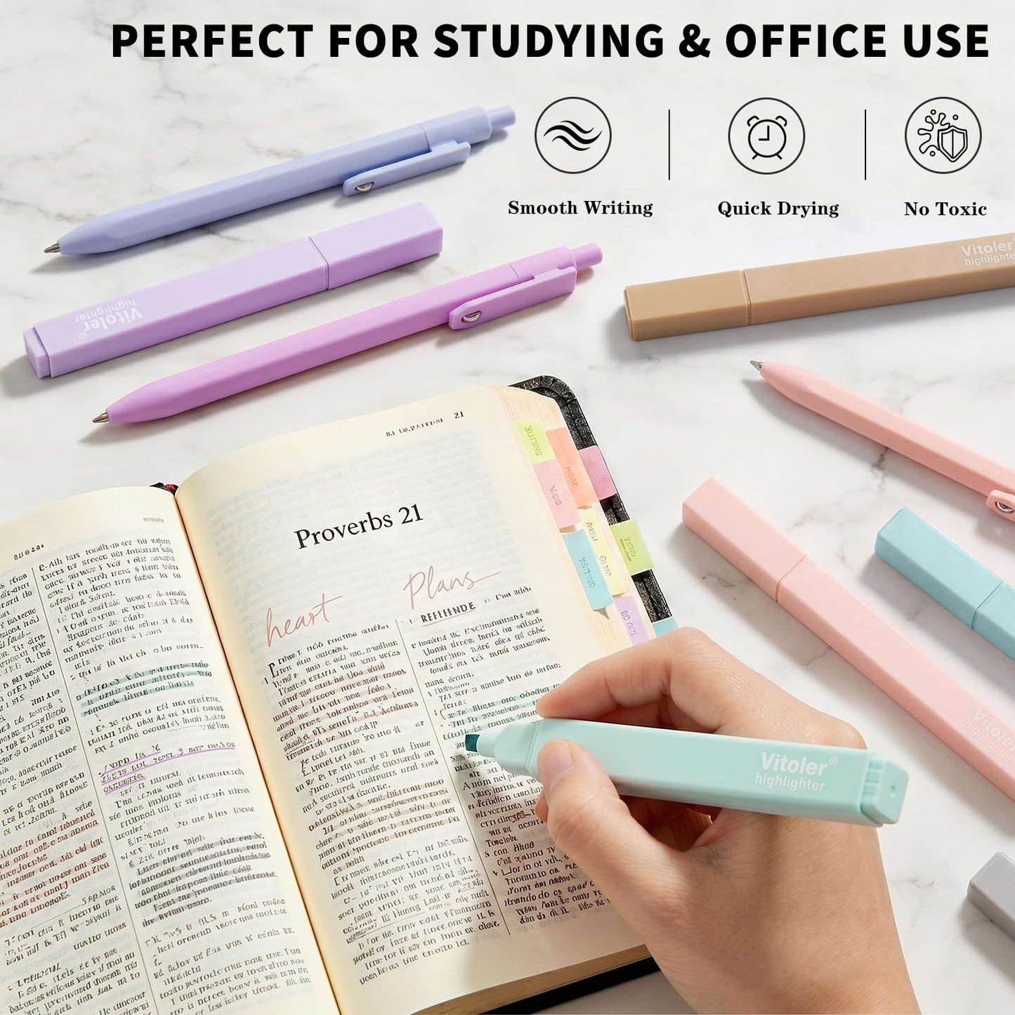 Piochoo Highlighters and Pens Set, 6 Aesthetic Highlighters and 6 Black Ink Gel Pens Fine Point Tip for Women Nurse Bible Study, Journaling, School and Office Supplies
