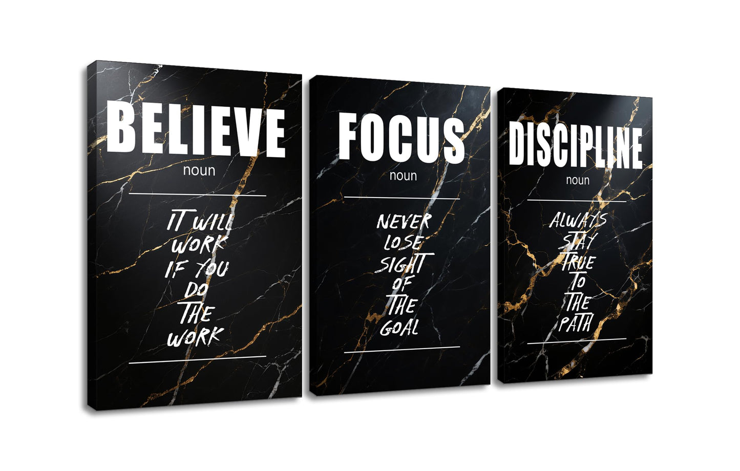 YSPCSUN Large 3 Piece Inspirational Wall Art for Office Walls Canvas Prints Black Marble Motivational Quotes Posters Framed Modern Business Executive Workspace Decor Ready to Hang, 48" x 24"