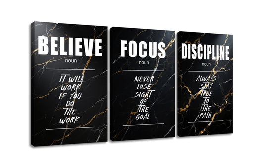YSPCSUN Large 3 Piece Inspirational Wall Art for Office Walls Canvas Prints Black Marble Motivational Quotes Posters Framed Modern Business Executive Workspace Decor Ready to Hang, 48" x 24"