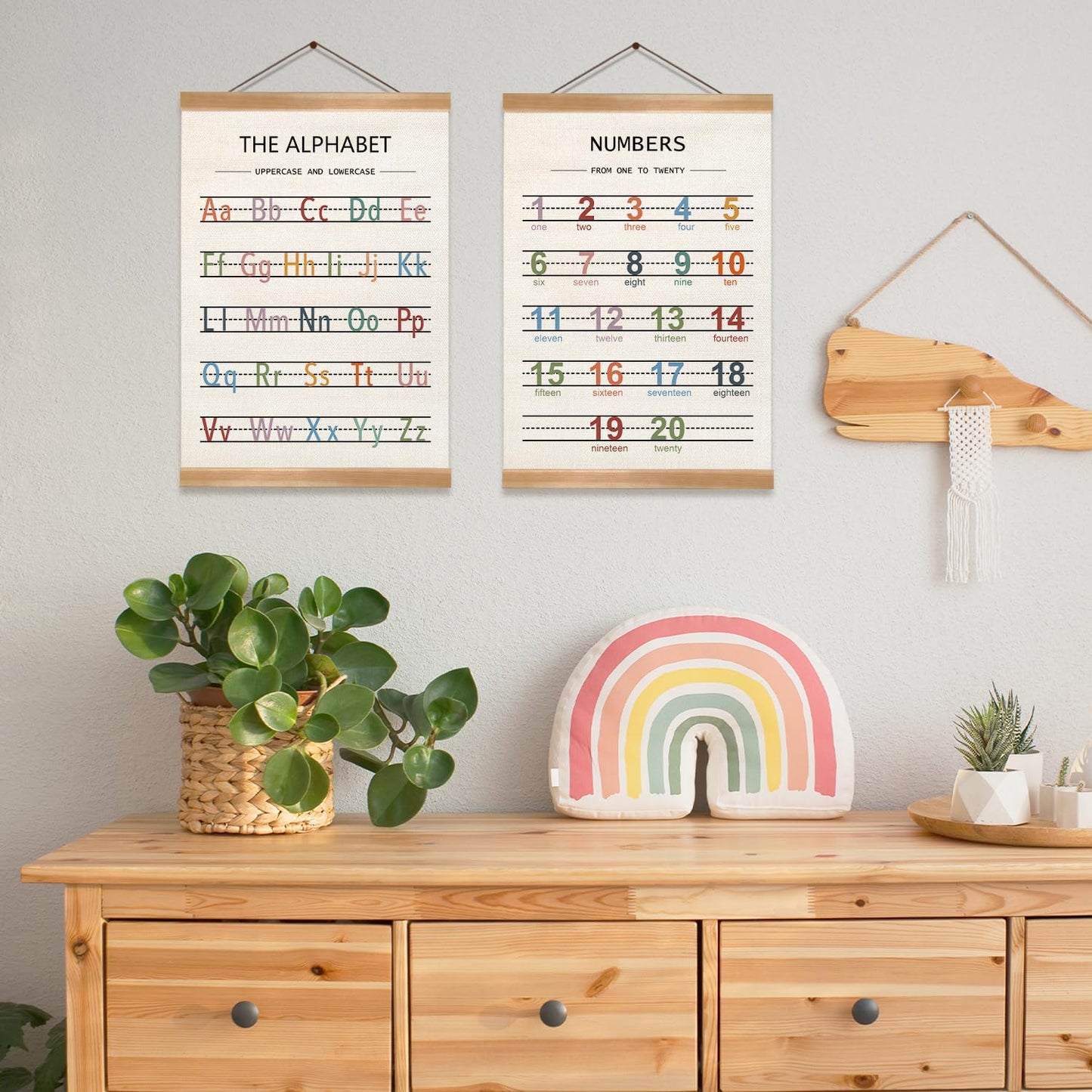 ZTGDA Alphabet Numbers Poster Set of 2, Children's room Wall Art, ABC Banner Poster, Letter Banner Wall Hanging Decor for Toddler Room Playroom Nursery Wall Classroom Decor (Alphabet Numbers)