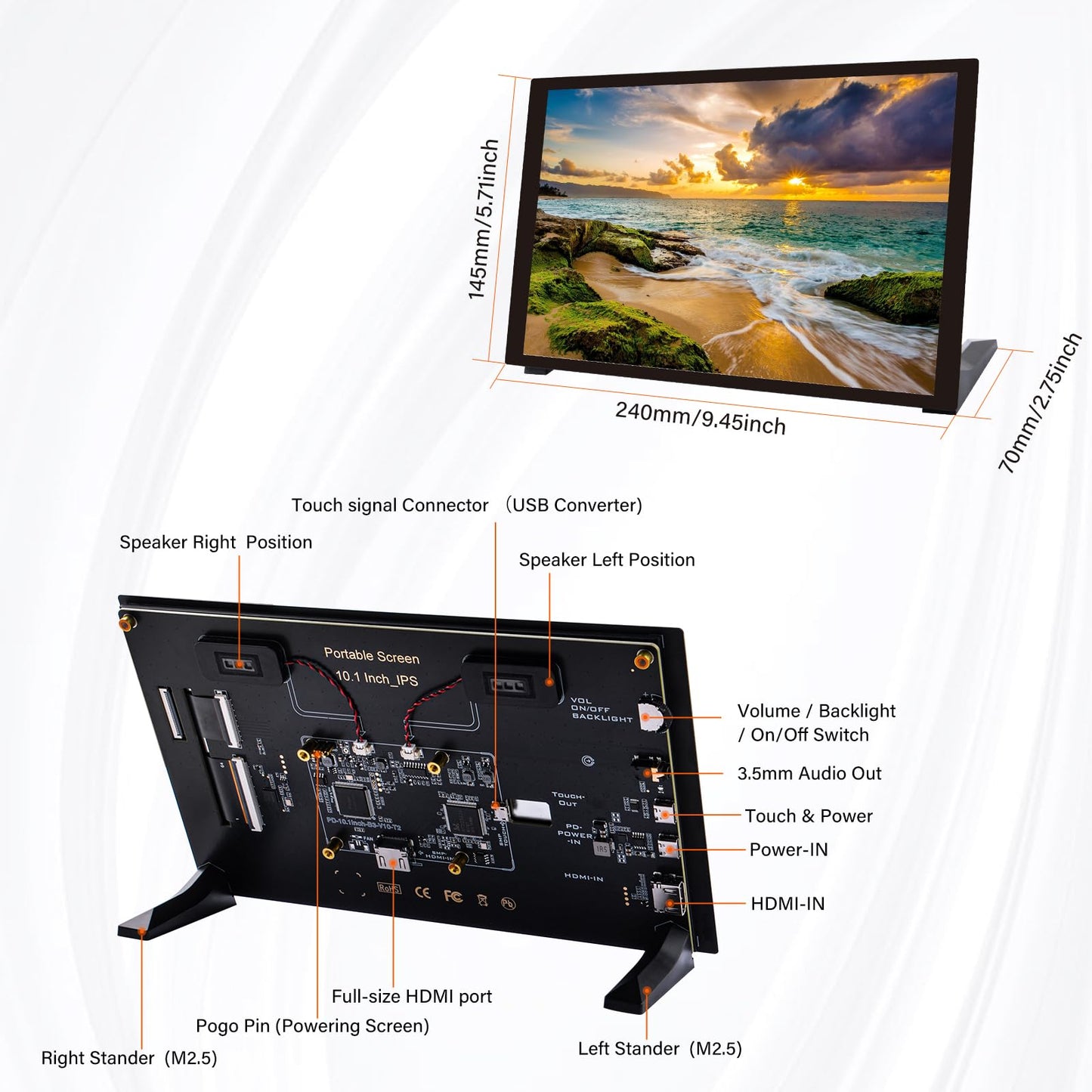 GeeekPi 10.1 inch Capacitive Touchscreen for Raspberry Pi, HDMI Monitor IPS 1280X800 LCD Display with Dual-Speaker for Raspberry Pi 5/4B/3B+/3B/B+, with Mount Hole to Install Raspberry Pi Board