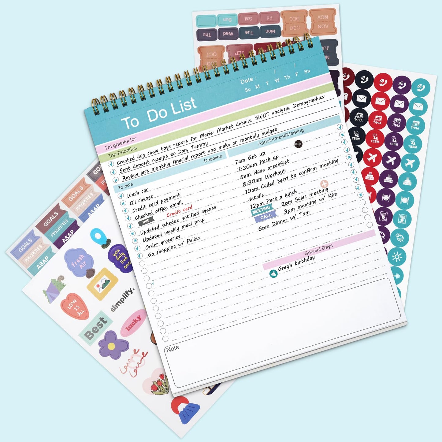 To Do List Notepad, Spiral Bound Undated Daily Planner, 52 Sheets 8.5" X 10.5" Tear Off Task Planning Pad with Checklist, For Work Office Home, 2Pack