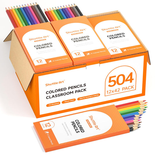 Shuttle Art 504 Colored Pencils Bulk, 12 Vibrant Colors, Pack of 42, Pre-sharpened Coloring Pencils, Wood Colored Pencil for Kids Teachers, Classroom Essentials, Back to School Supplies
