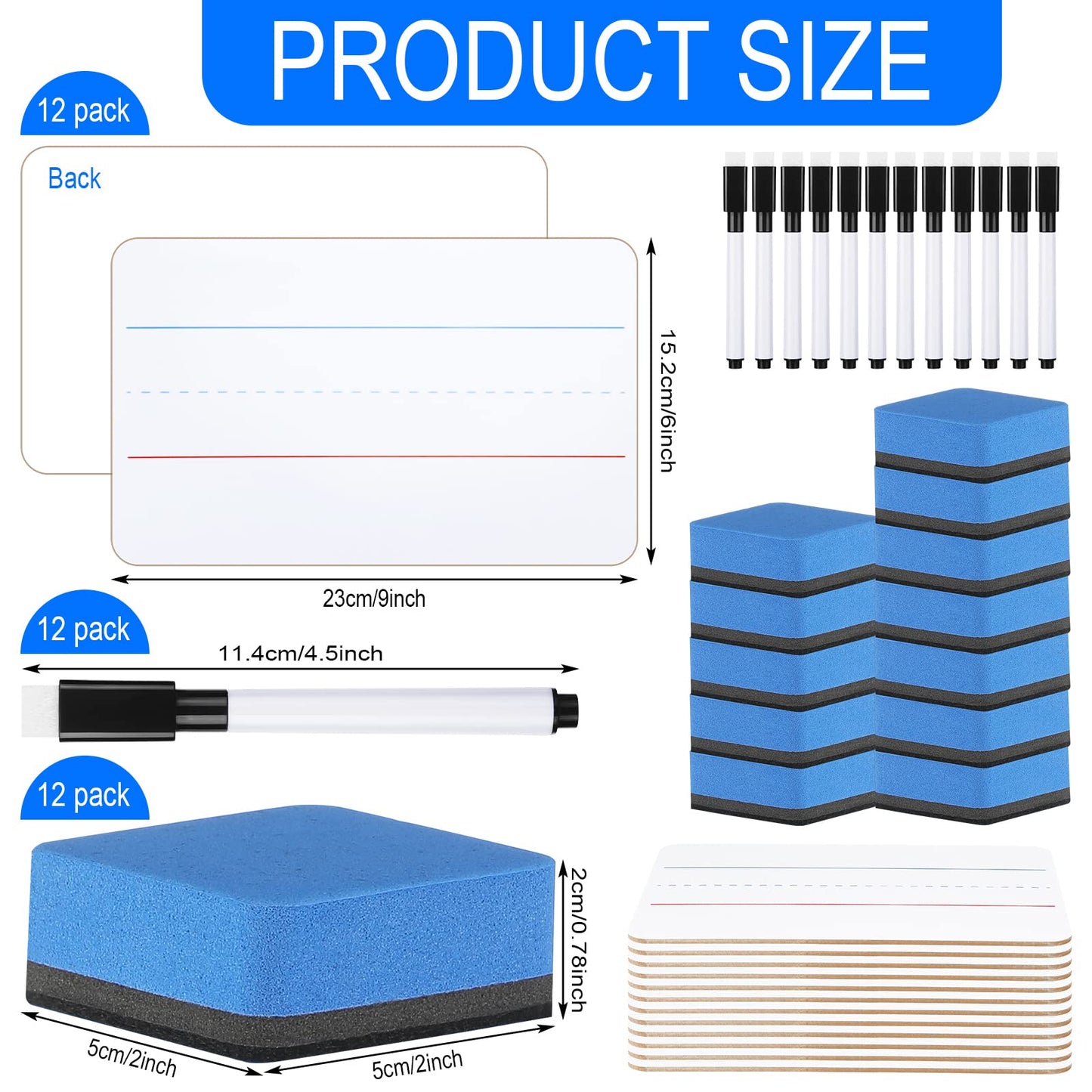 Colarr 12 Sets Mini White Boards 6"x 9" Dry Erase Boards Classroom Pack Includes Two Sided Small Whiteboards Markers, Lapboards Erasers for Teachers Students School