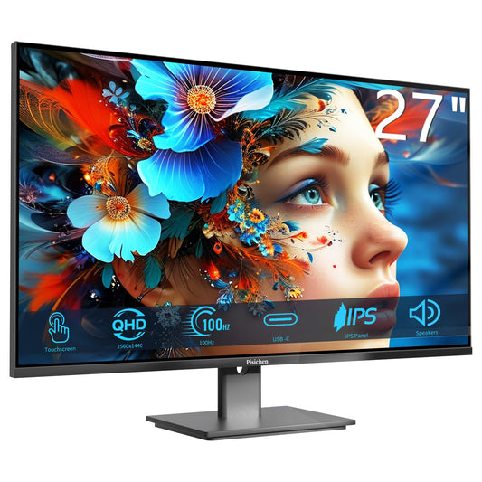 Pisichen Touchscreen Monitor 27" 2K 100Hz Gaming Monitor, QHD 2560x1440 IPS PC Monitors, 10-Point Touch Screen Computer Monitors, with USB C HDMI DP Ports, Built-in Speakers