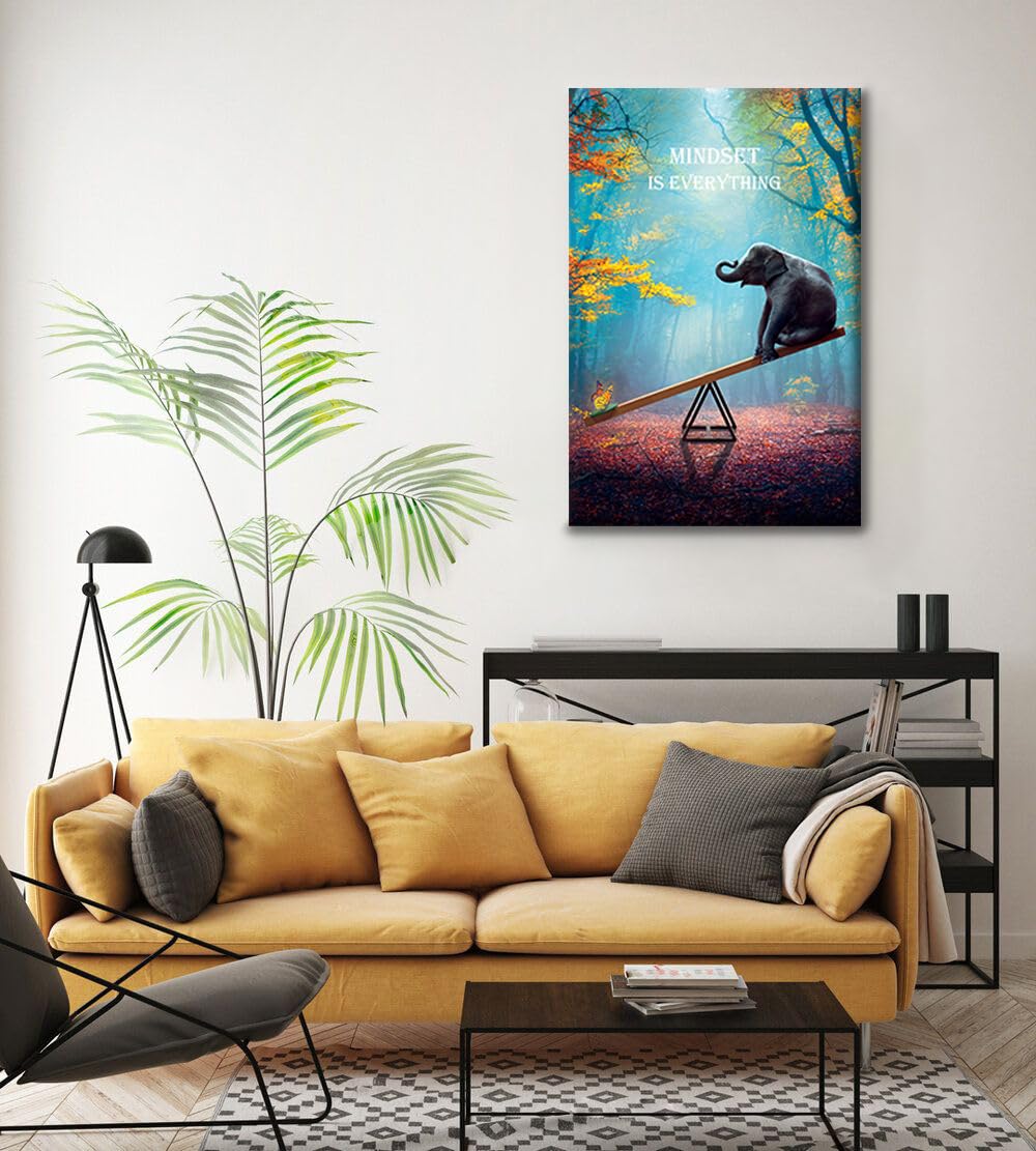 SKASNFAI Elephant Wall Art Mindset Motivation Office Wall Canvas Animals Poster Framed Artwork for Living room Ready to Hang (12x16 inch)