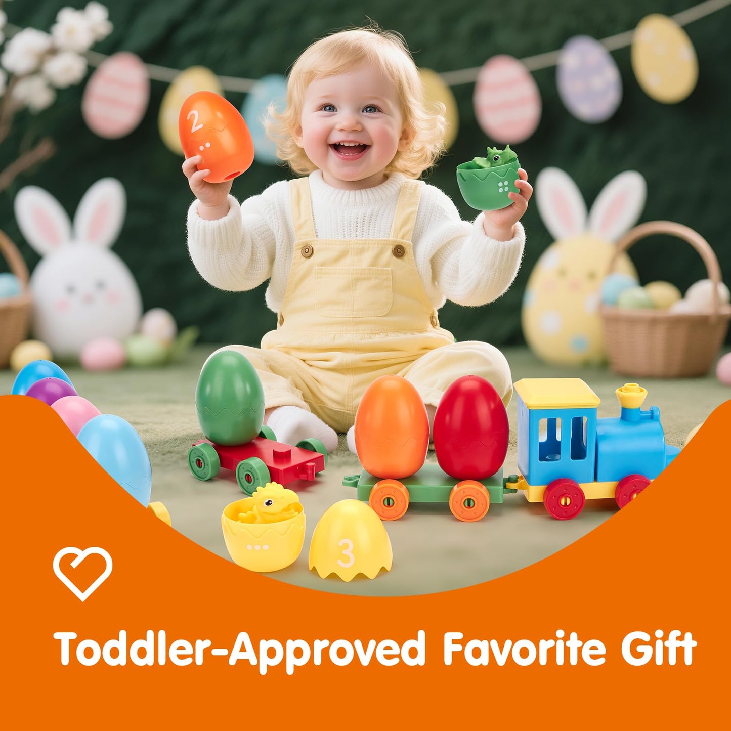 hahaland Toddler Learning Toys for 2 3 Year Old – Montessori Counting Matching Train Set with 8 Dinosaurs & Sorting Easter Eggs, Dino Stickers Toddler Toys for Kids 1-3 Years Easter Basket Stuffers