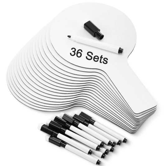 36 Sets 5x9 Inch Answer Dry Erase Paddles and 36 Black Marker Set Handheld Small Dry Erase Board Double Sided Auction Paddles Handheld Whiteboard for Classroom Voting Answering Auction Bidding