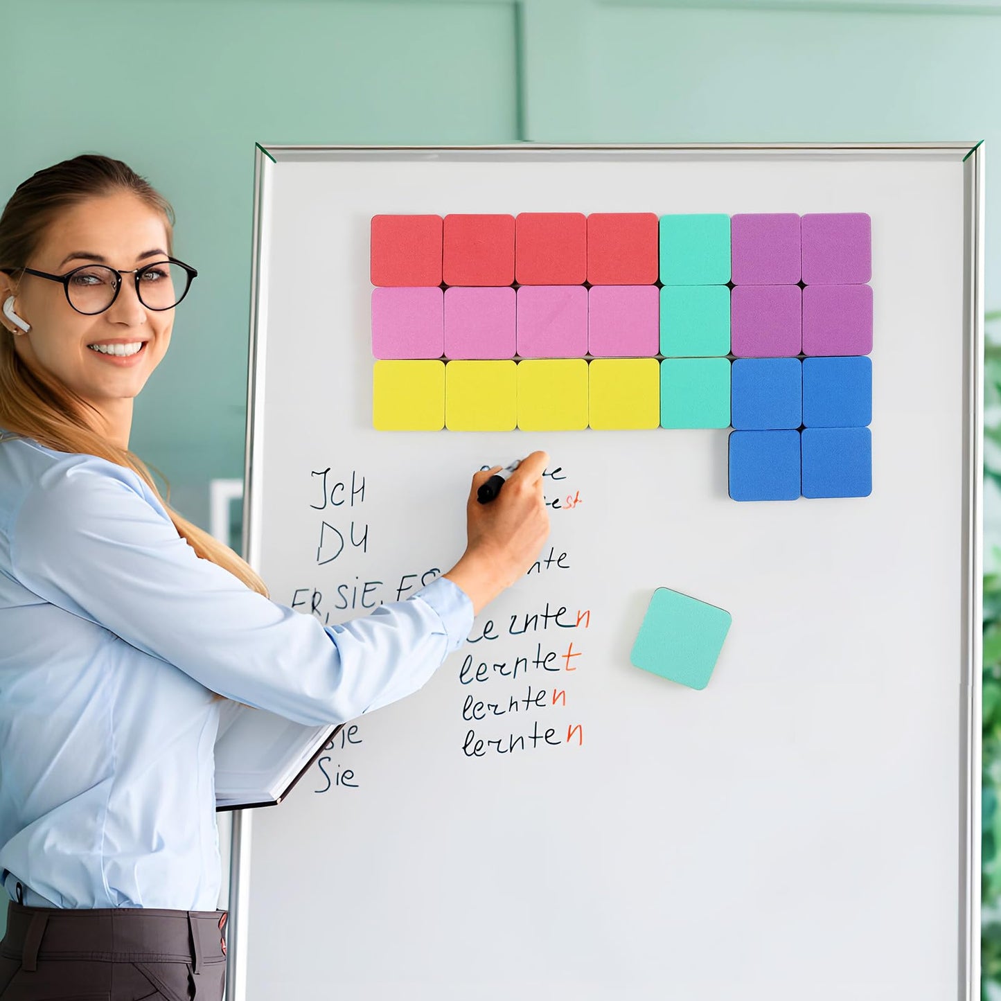MaxGear 48 Pack Dry Erase Erasers, Magnetic Whiteboard Dry Erasers for Classroom, Mini Whiteboard Cleaning Pads, Chalkboard Wiper Teacher Supplies for School, Office, Home, 6 Color Set, 2 x 2 Inch