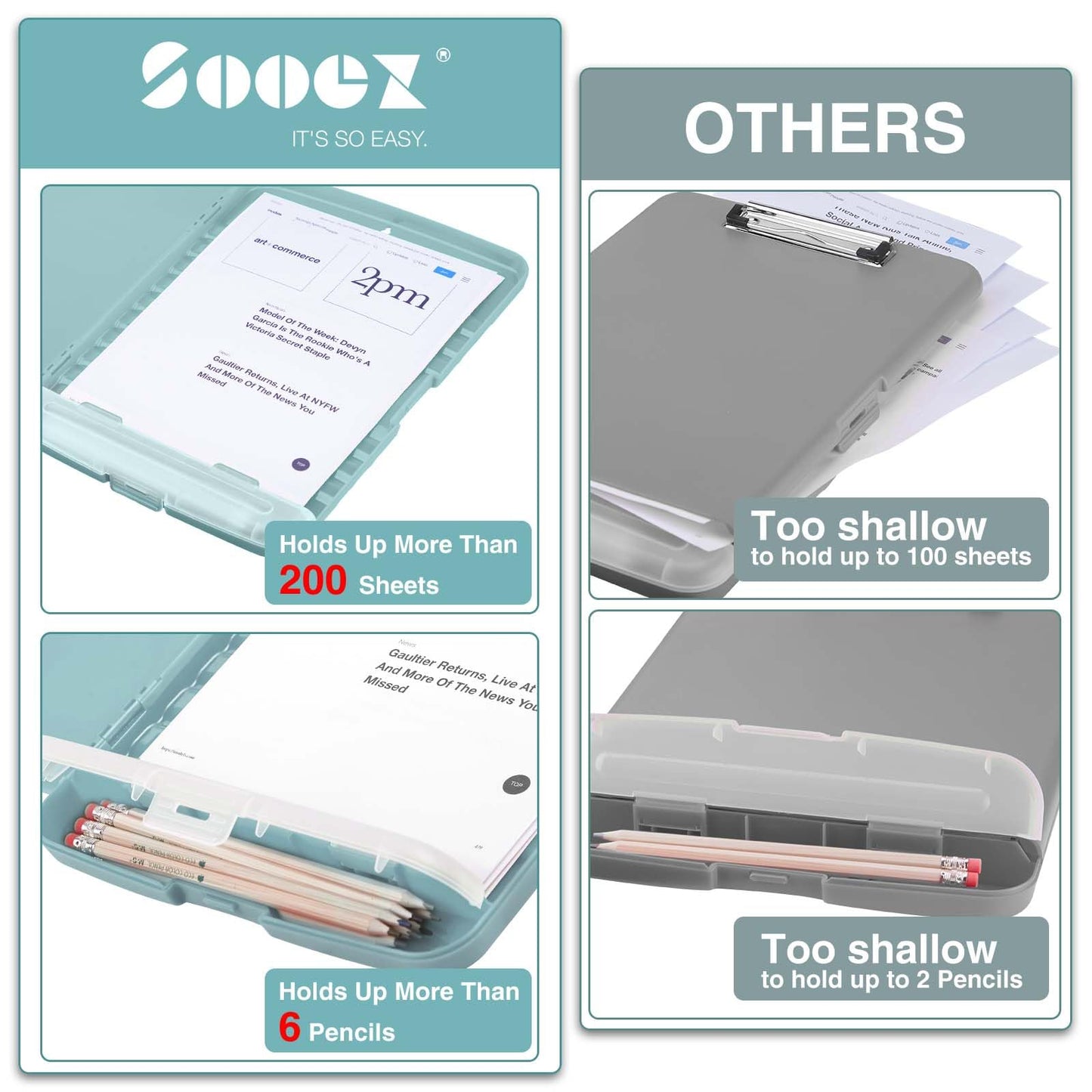 Sooez Clip Boards 8.5x11 with Storage, High Capacity Storage Clipboard, Nursing Clipboard Folder with Pen Holder, Heavy Duty Plastic Clipboard with Low Profile Clip, Clipboard Binder for Teacher, Work