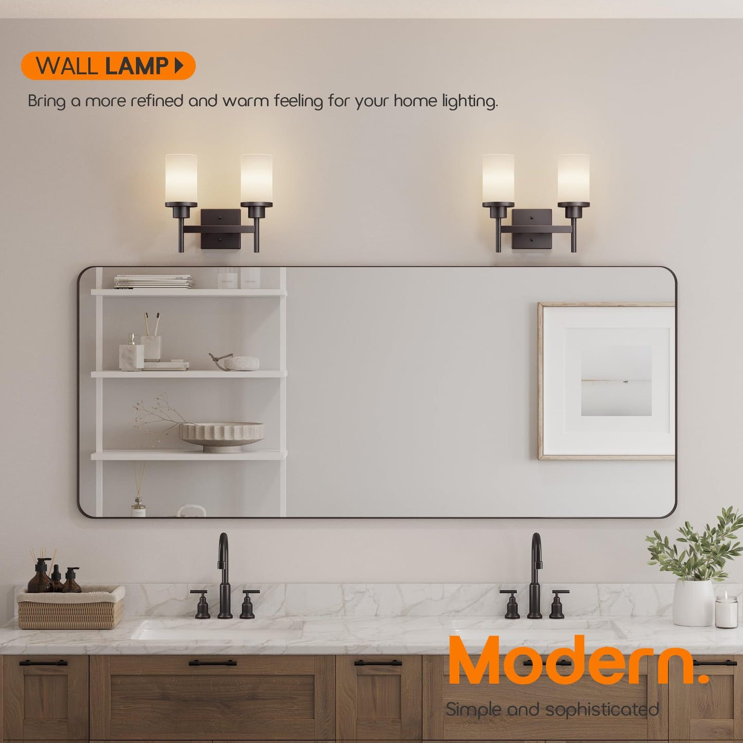 AONEON Wall Lights Over Mirror, 2-Light Oil Rubbed Bronze, Frosted Glass, Model T001ORB-L2, Double Wall Sconces for Bathroom and Hallway