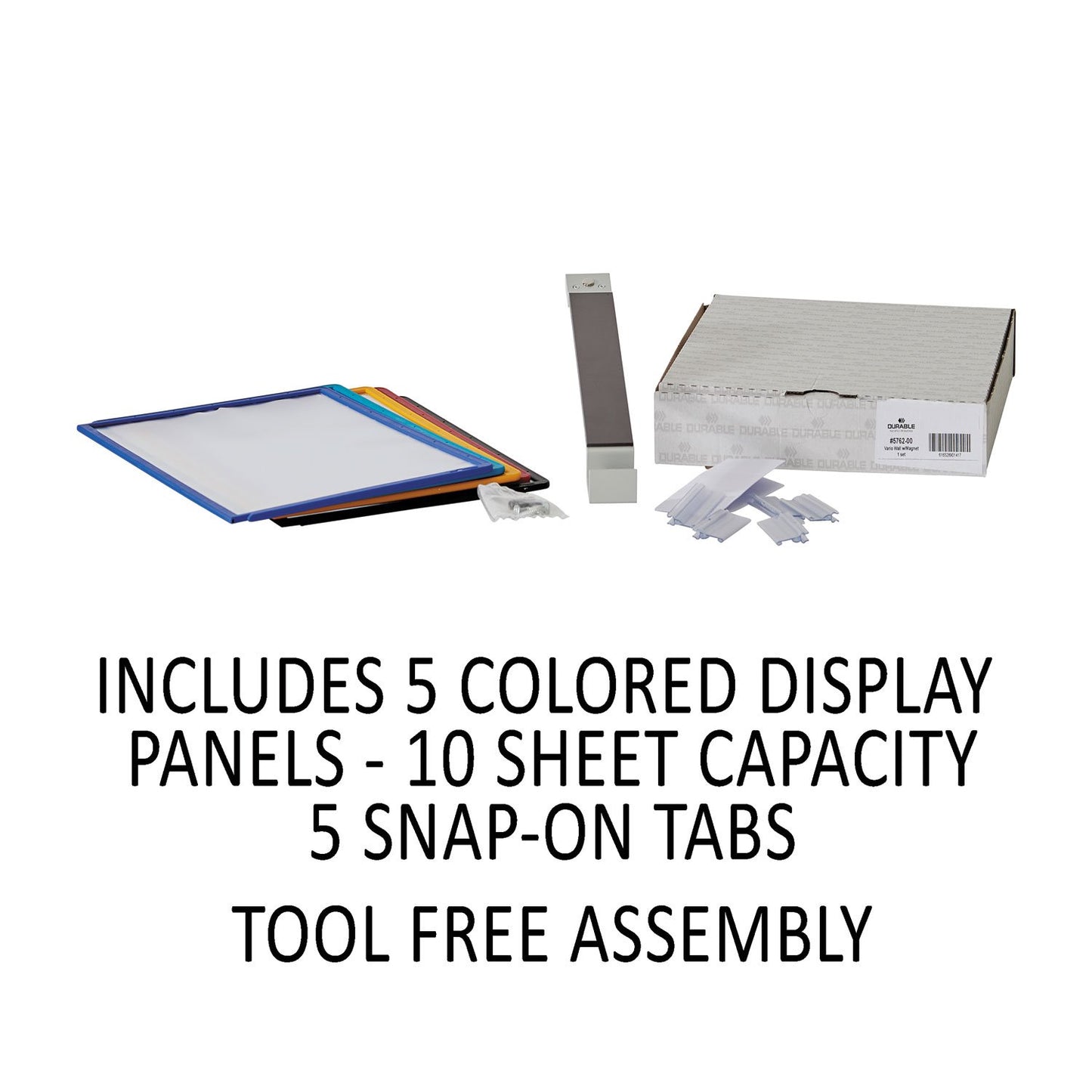 Durable Vario Magnetic Wall Reference System, 5 Panels, 10 Pockets, Assorted Borders