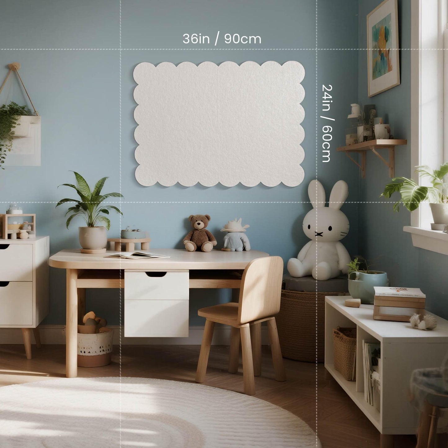 Lightomorrow Scalloped Bulletin Board, 36 x 24 Inches Felt Pin Board - Decorative Cork Alternative for Wall, 3' x 2' Foldable Picture Self-Adhesive Vision Prayer Board with 20 Pushpins - White