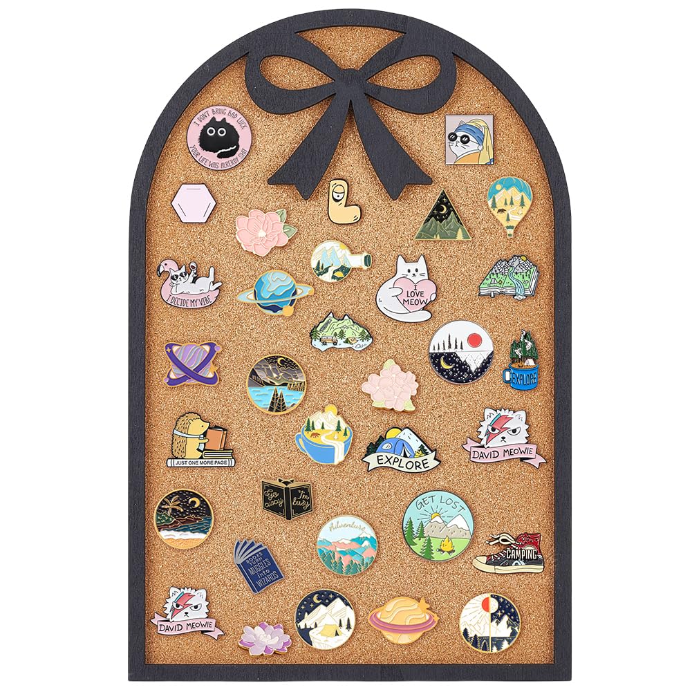 BENECREAT 14.96x9.84 Inch Bow Pin Board with Arch Design Cork Bulletin Board for Brooch Display Storage, Office Home Decor