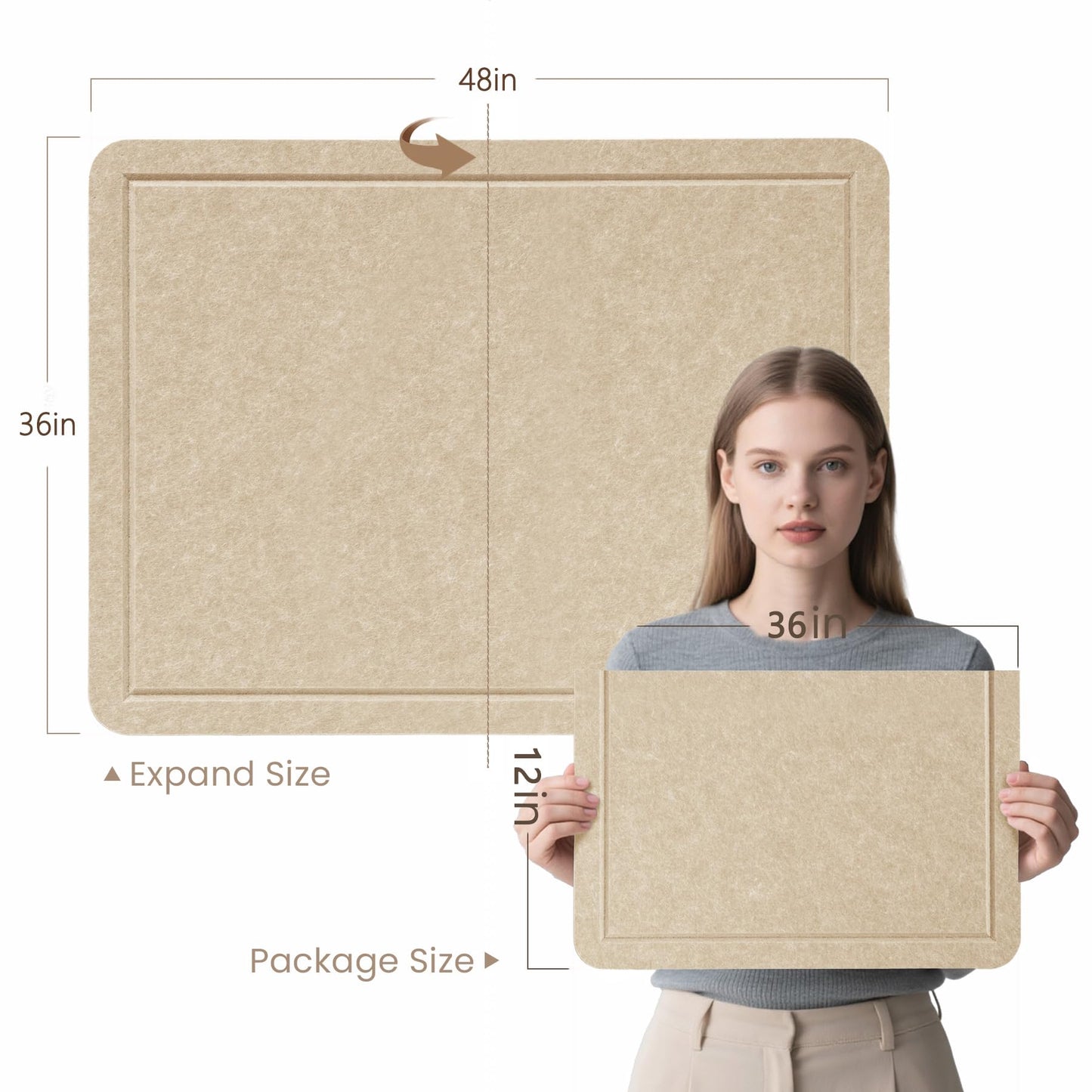 Lightomorrow Large Bulletin Board, 48 x 36 Inches Cork Board Alternative Decorative Felt Pin Board with Safe Removable Adhesives & 20 Push Pins for Home Office Classroom Walls-Khaki