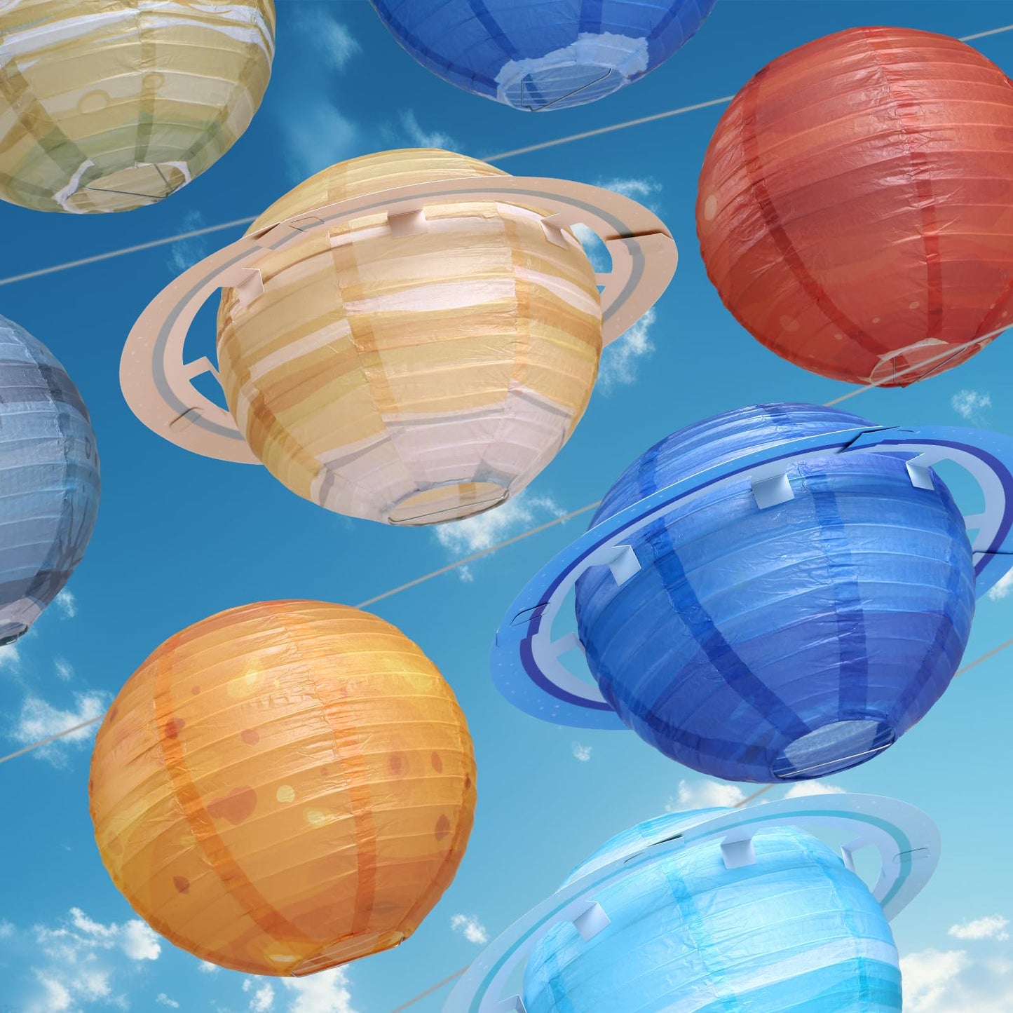 Fontien 8 pcs Planet Paper Lanterns,10 inch Outer Space Party Decorations, Solar System Hanging Paper Lanterns for Kids Birthday Baby Shower Science Classroom Home Decor
