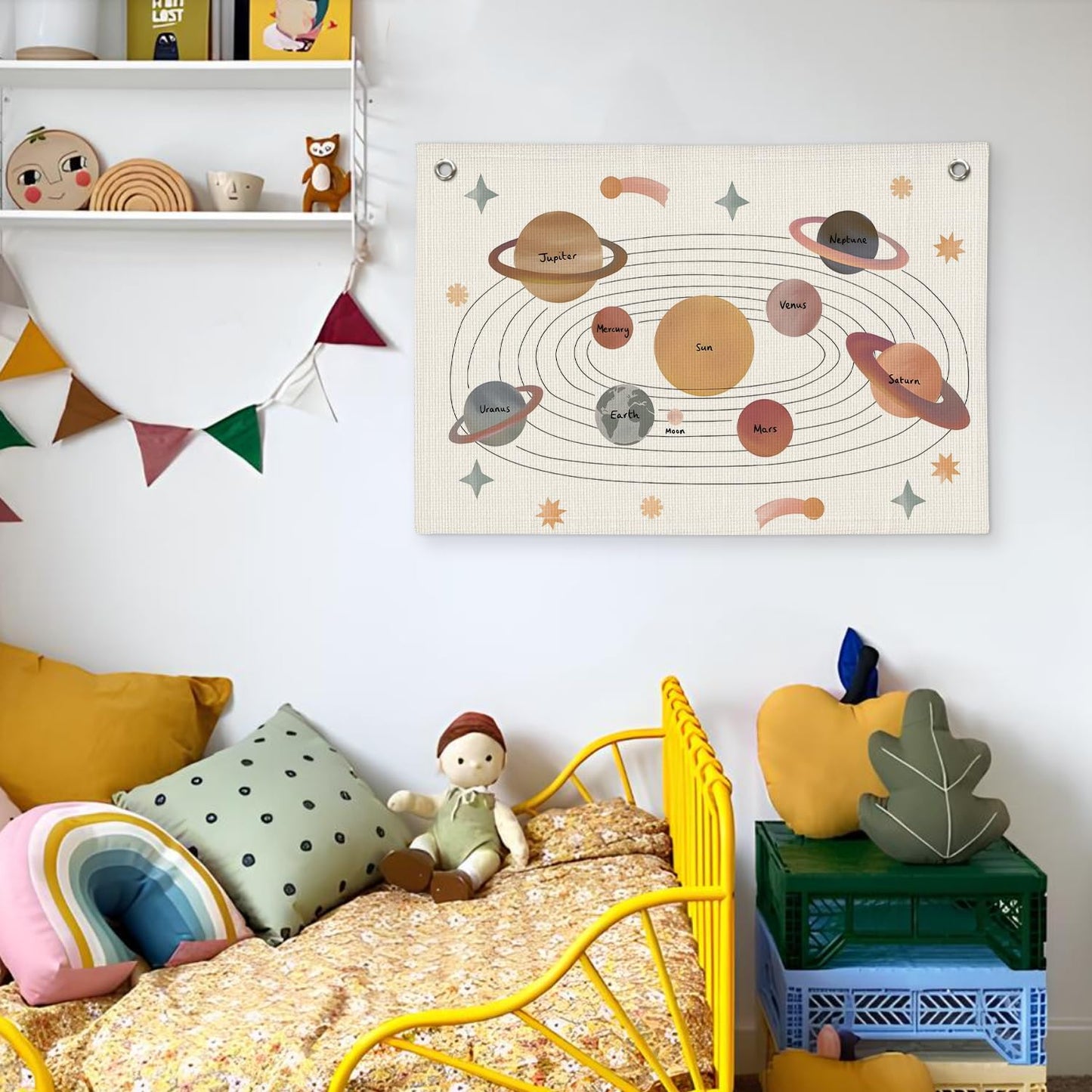 Wheatwin Solar System for Kids, Space Nursery Decor, Space Themed Party Decorations, Solar System Linen Canvas Banner Wall Hanging Flag Decor for Playroom 20x30
