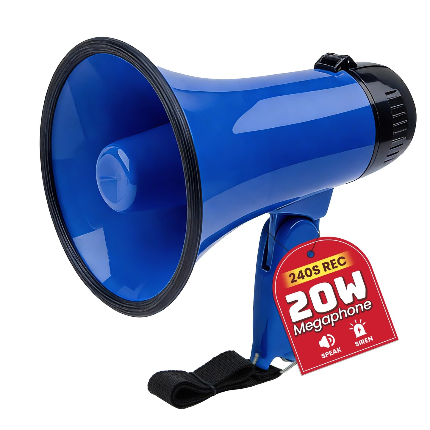 MyMealivos 20W Megaphone Bullhorn, Built in Siren & 240s Recording, 5.4"×8.6" Portable Megaphone with Volume Control Cover Up to 300 feet+ for Indoor and Outdoor Activities(Blue)