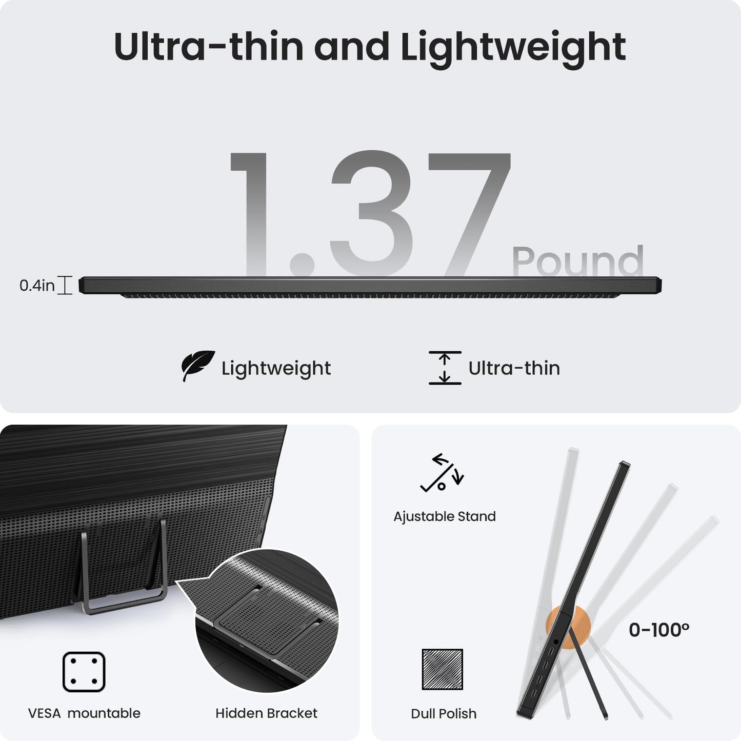 KQC Portable Monitor 15.6" 1080P FHD IPS Display, Ultra-Slim USB-C HDMI Travel Monitor with Kickstand, Zero Bezel Screen Extender for Laptop, Mac, Phone, PS, Xbox, Switch Gaming