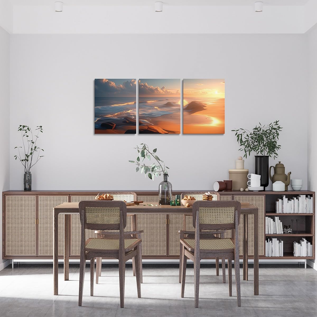 Wave Print Canvas Wall Art Set of 3 for Living Room Bedroom, Sunset Scenery Paintings Wall Decor Blue Beach Wall Art Rustic Farmhouse Poster Prints Ocean Sea Wave Decor Artwork Prints