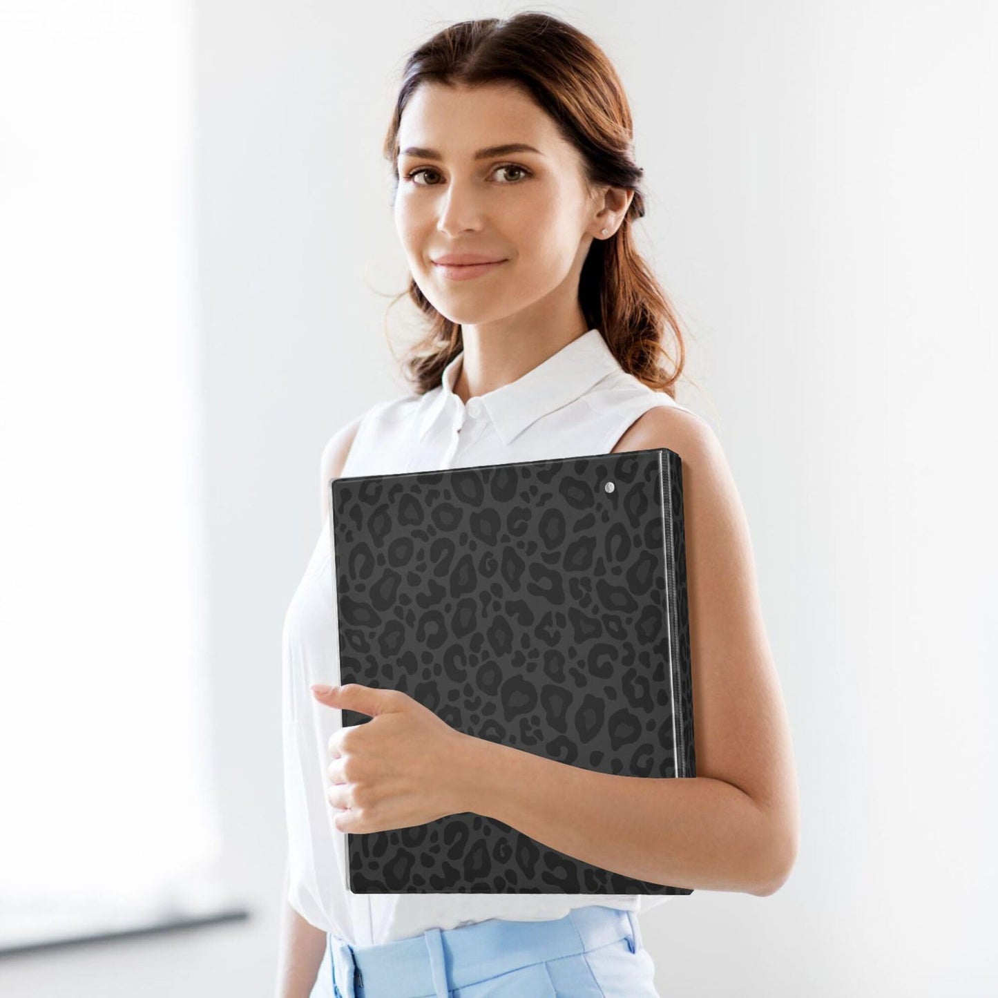 Black Cheetah Round Ring Binders 1.5 Inch Leopard 3 Ring Clipboard Binder for Office School Work Supplies File Folder 200 Sheet Capacity