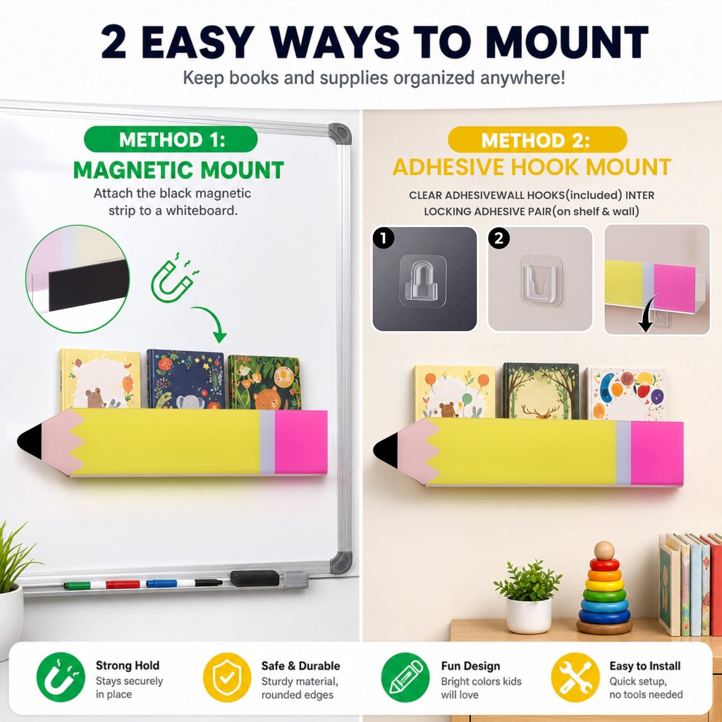 Sabary 4 Set Pencil Acrylic Magnetic Book Shelf Pen Holder for Whiteboard Pencil Classroom Decor Bearing Magnetic Books Display Holder for Teacher Classroom Office