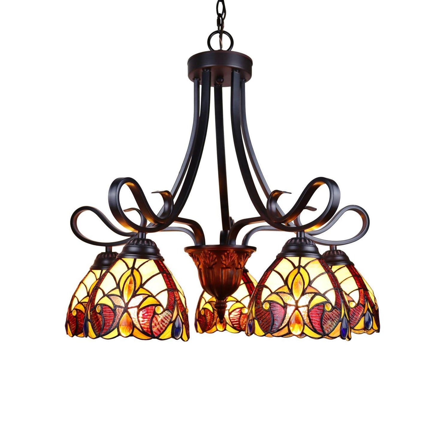 Chloe Lighting Adia Victorian Tiffany-Style Chandelier, 5 Lights, 24in Wide, Dark Bronze, Multicolor Glass, Model CH38632AV24-DD5