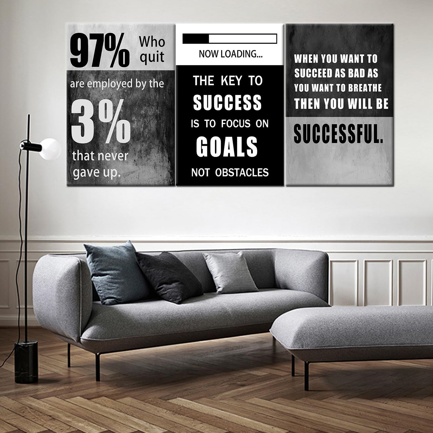 QYHART Motivational Poster Success Inspirational Wall Art Canvas Paintings 3 Piece Picture Artwork Living Room Prints Wall Decor Decoration Wooden Framed Ready to Hang [72''Wx 36''H]