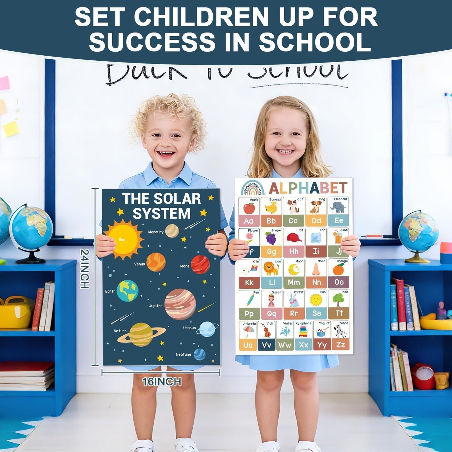 16 Pcs 16”x24” Large Educational Posters for Classroom Decor-Educational Posters for Toddlers 1-3 Learning Poster for Boys Girls Ages 3-5,Kindergarten Preschool Classroom Teacher Must Haves Chart Boho
