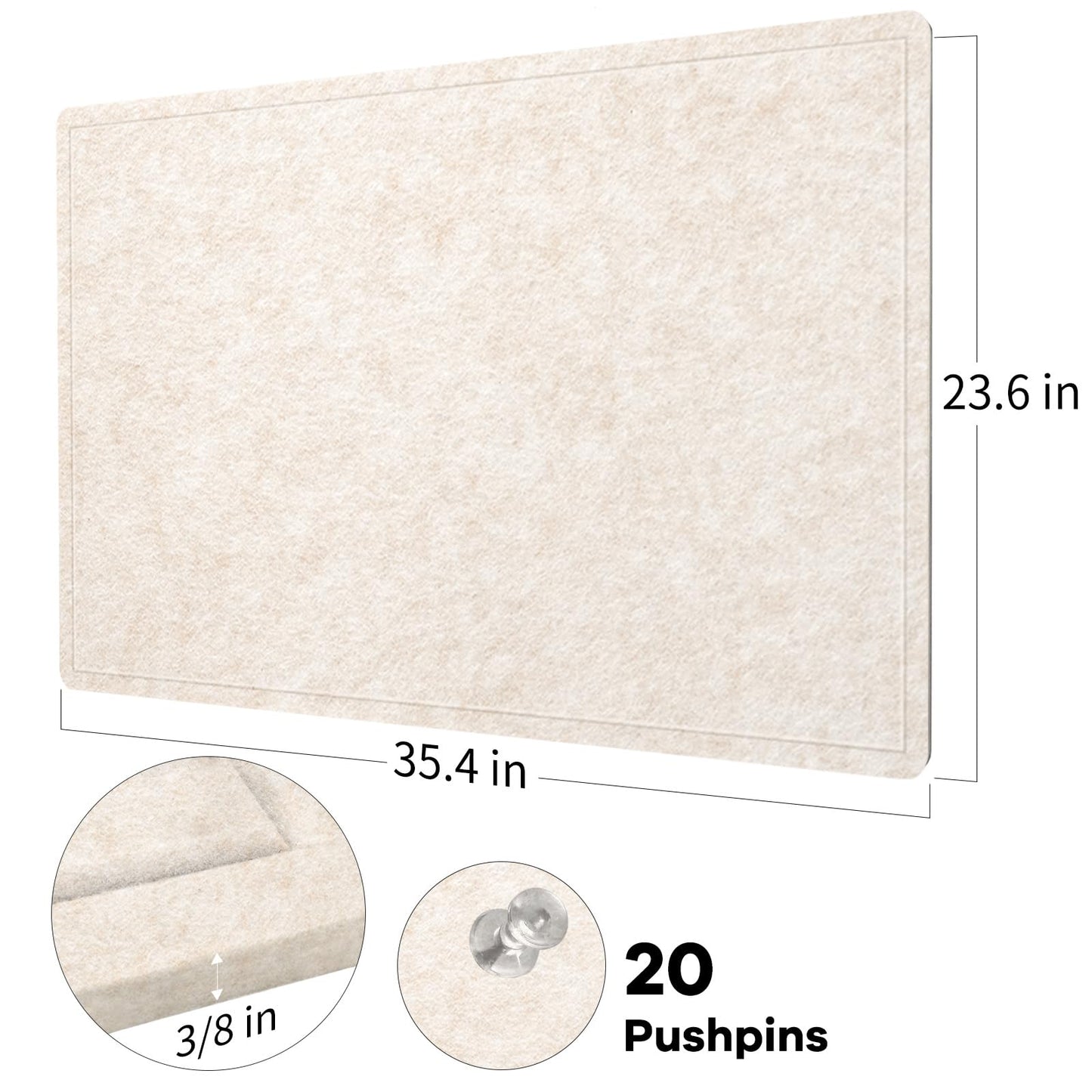 Lightomorrow Bulletin Board, 36 x 24 inches Felt Board - Decorative Pin Board, Cork Board Alternative for Wall, 3' x 2' Foldable Self-Adhesive Vision Board Prayer Board with 20 Pushpins - Oatmeal