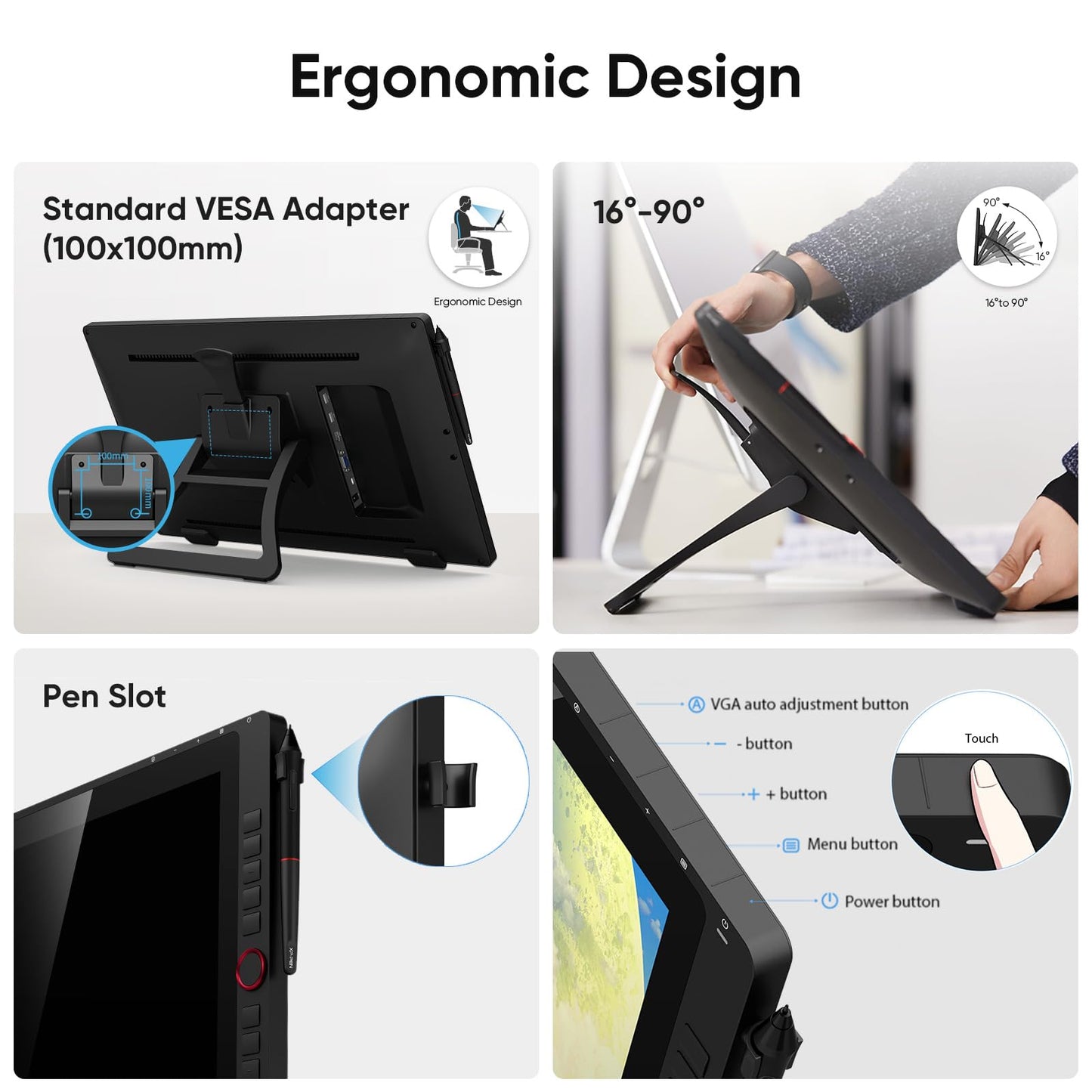 Drawing Tablet with Screen XPPen Artist 22R pro Computer Graphics Tablet 120% sRGB with Battery-Free Stylus Full-Laminated Technology, 21.5 inch Pen Display with 20 Shortcut Keys & 2 Red Dial(Black)