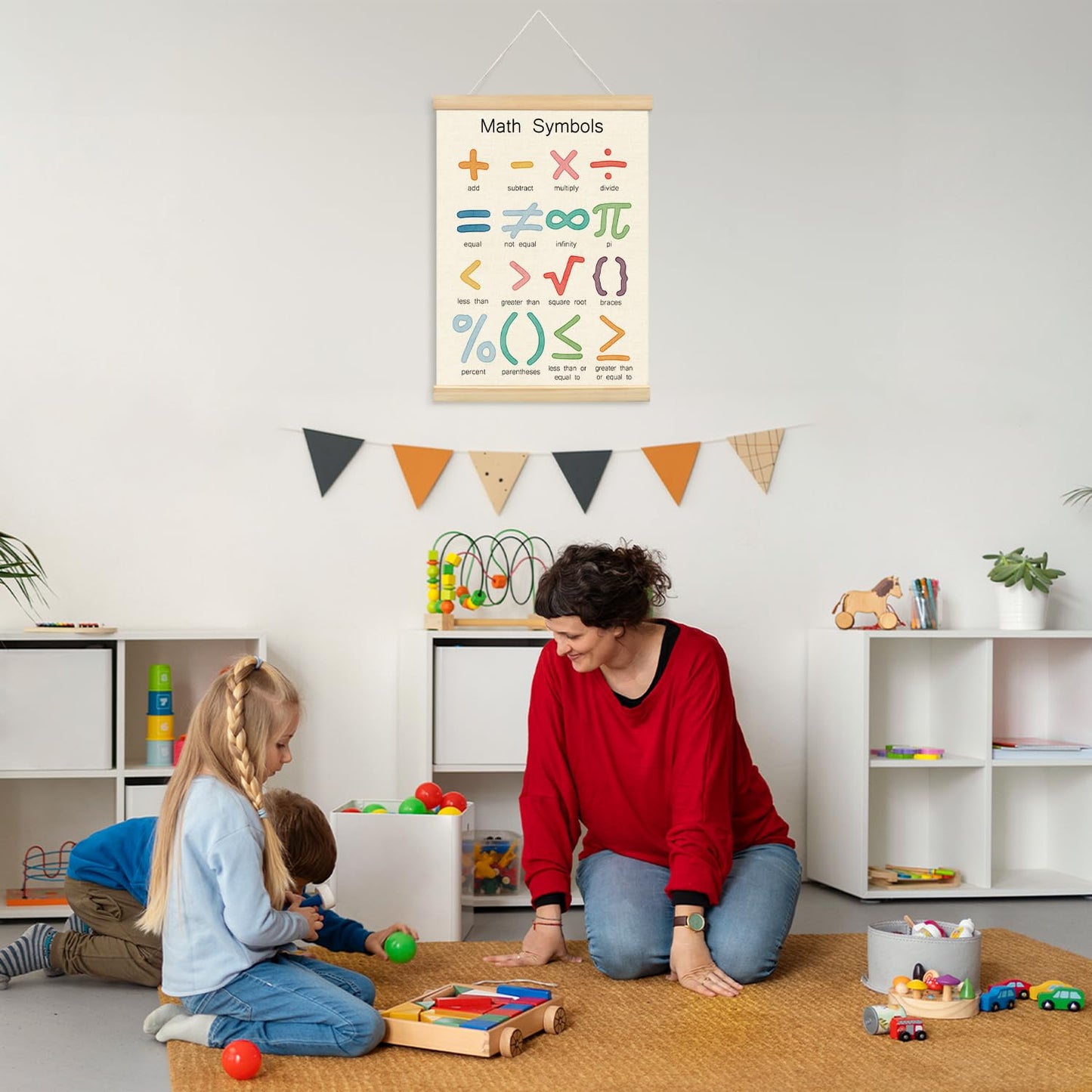 Lacama Homeschool Decor, Math Symbols Poster Hanger Frame for Classroom, Preschool Educational Posters Montessori Classroom Decor Nursery Homeschool