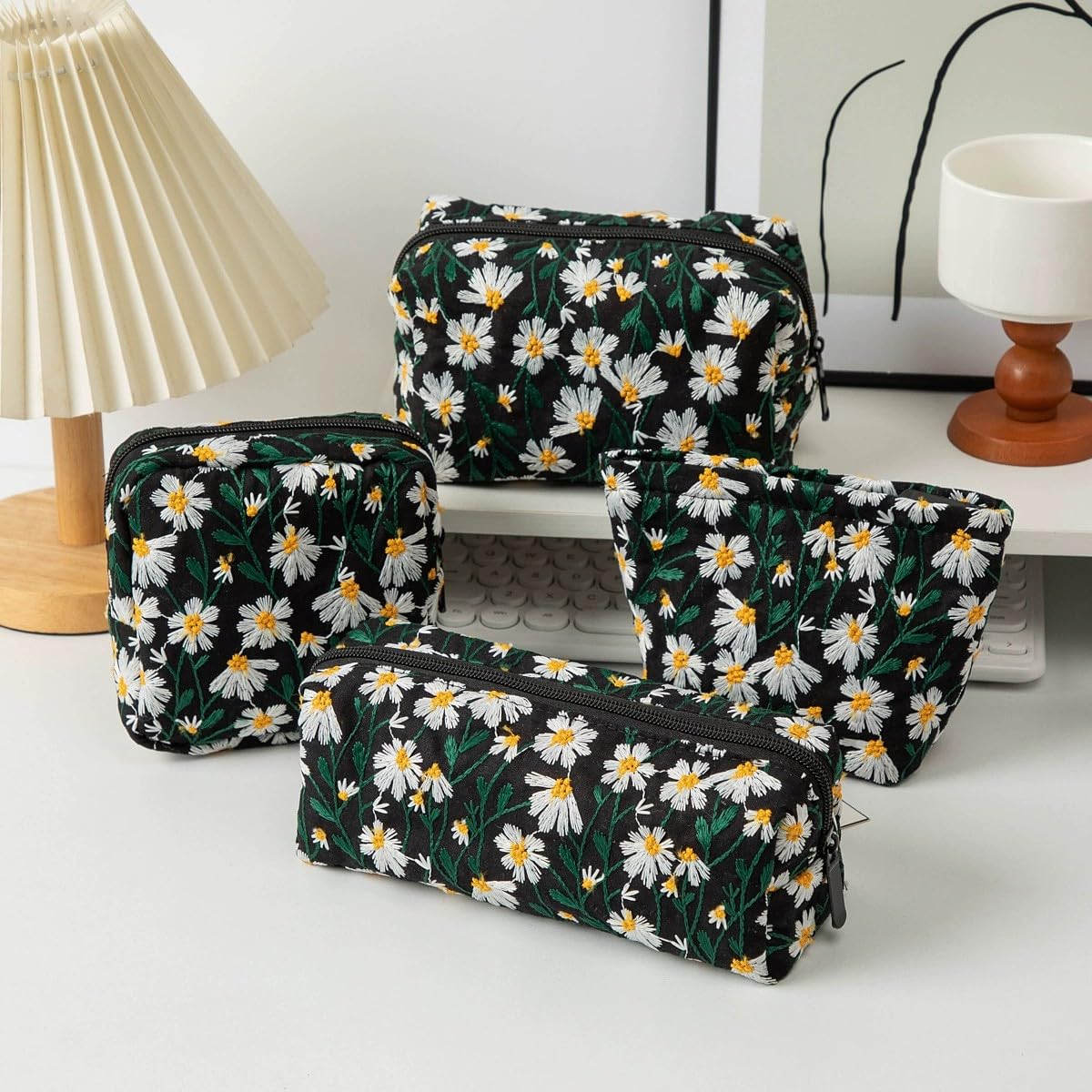OZAOZ Cute Pencil Case Aesthetic Student Pencil Pouch Coin Pen Pouch Cosmetic Bag Office Stationery Organizer For Kids Teen School (Flowers-L)