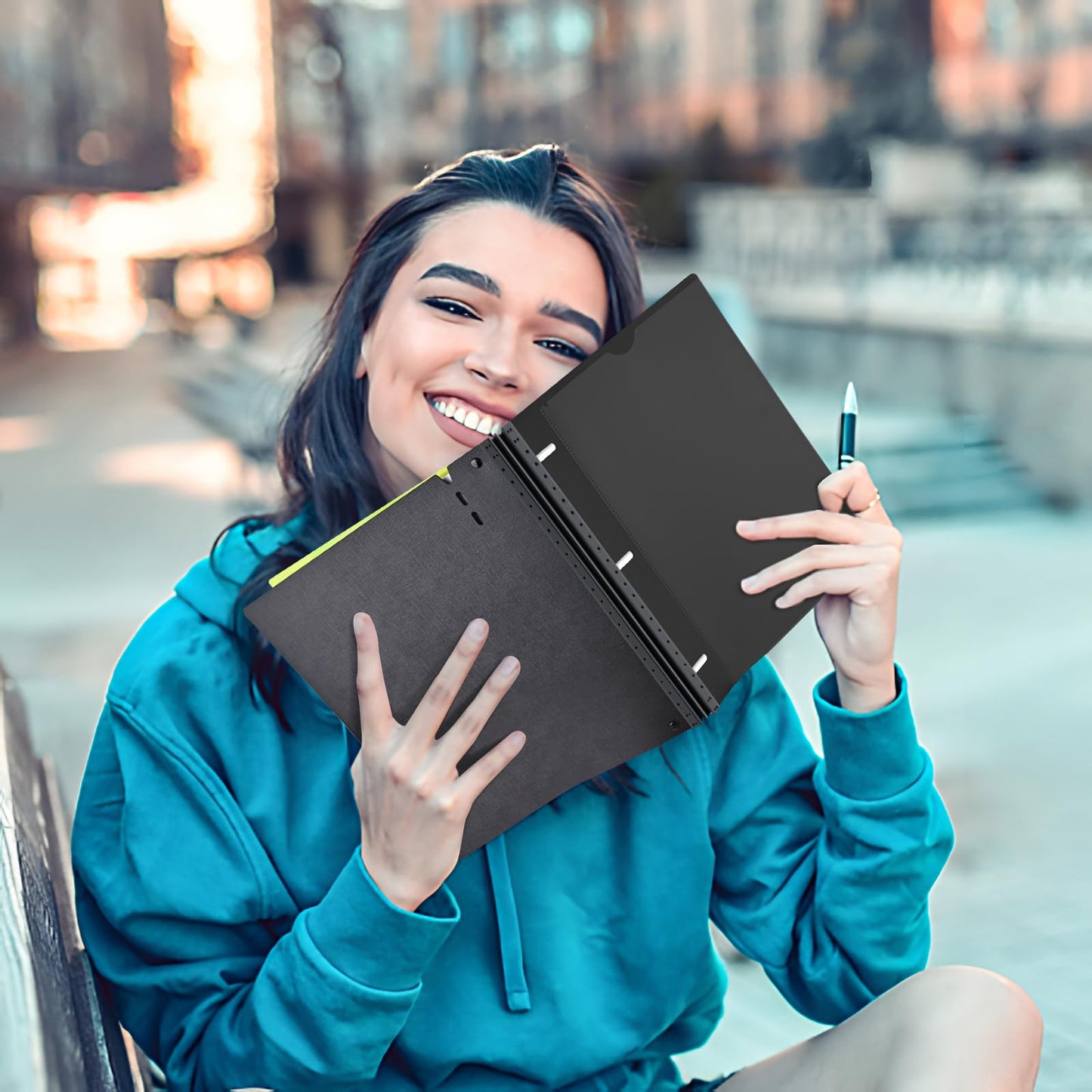INFUN Telescoping 3 Ring Binder -4PCS-Black, Flexible Round Binder with Customizable Front Cover and Clear Catalog Pocket, 0.75 Inch Rings, Holds 160 Sheets 8.5x11 inch Paper